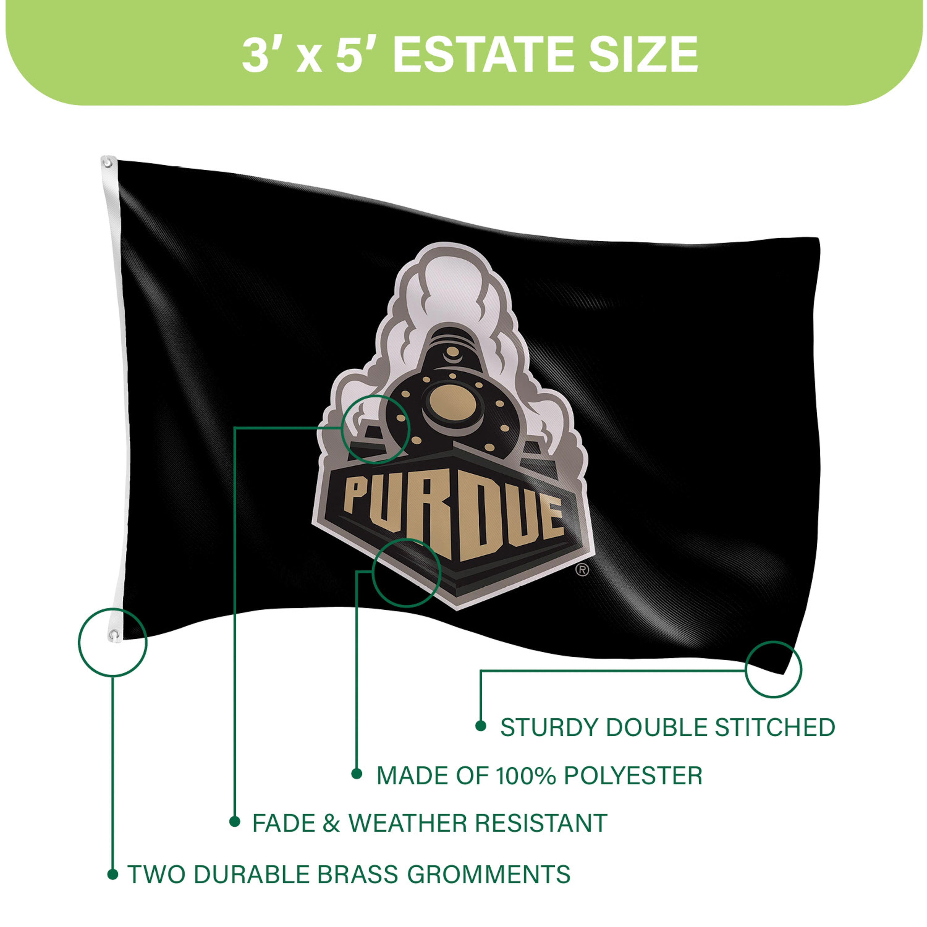 3'x5' Single Sided Flag w/ 2 Grommets, Purdue University - Sports Gifts, Sports Memorabilia, Sports Collectibles, Fan Shop