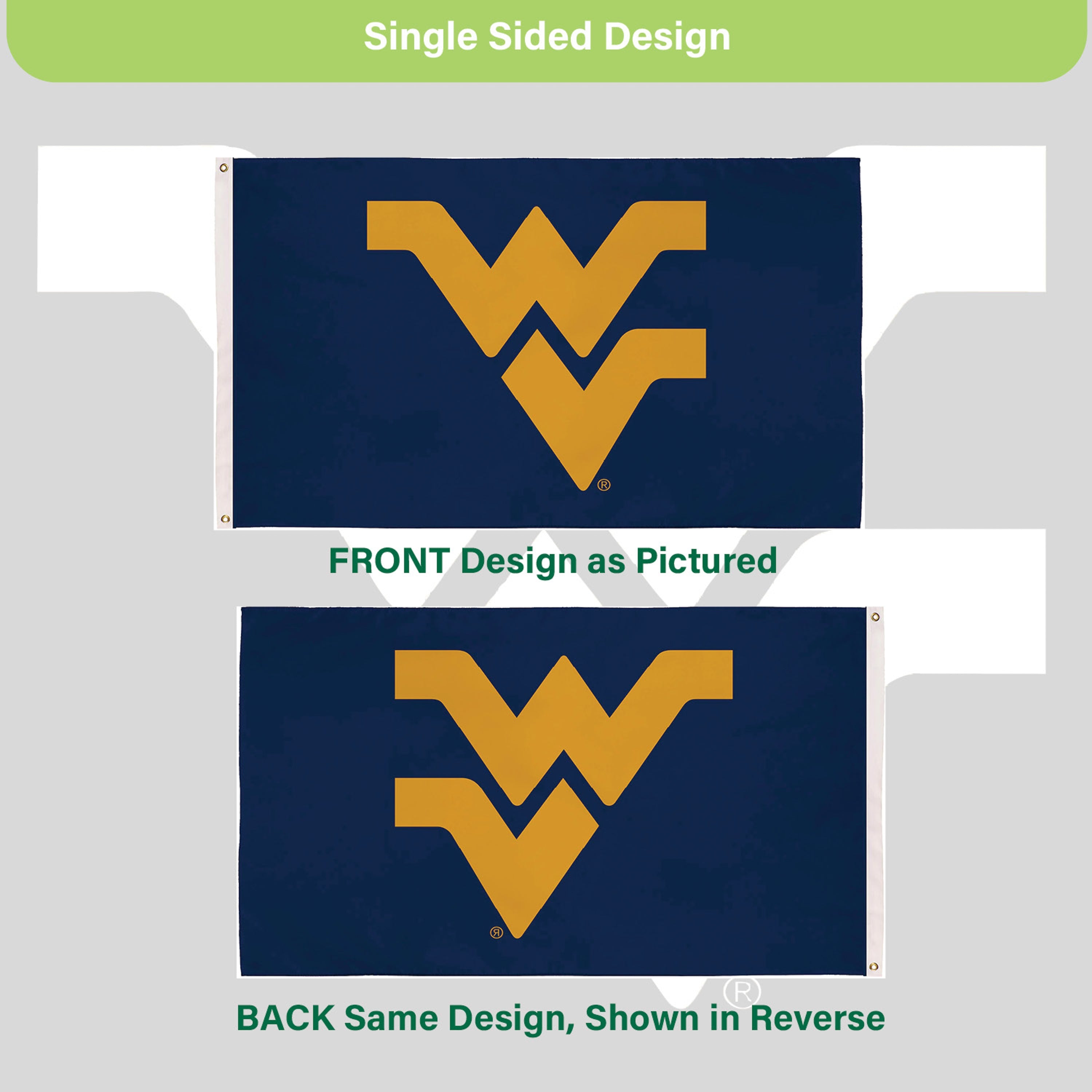 West Virginia University Single Sided Estate Flag with 2 Grommets, 3'x5' - Sports Gifts, Sports Memorabilia, Sports Collectibles, Fan Shop