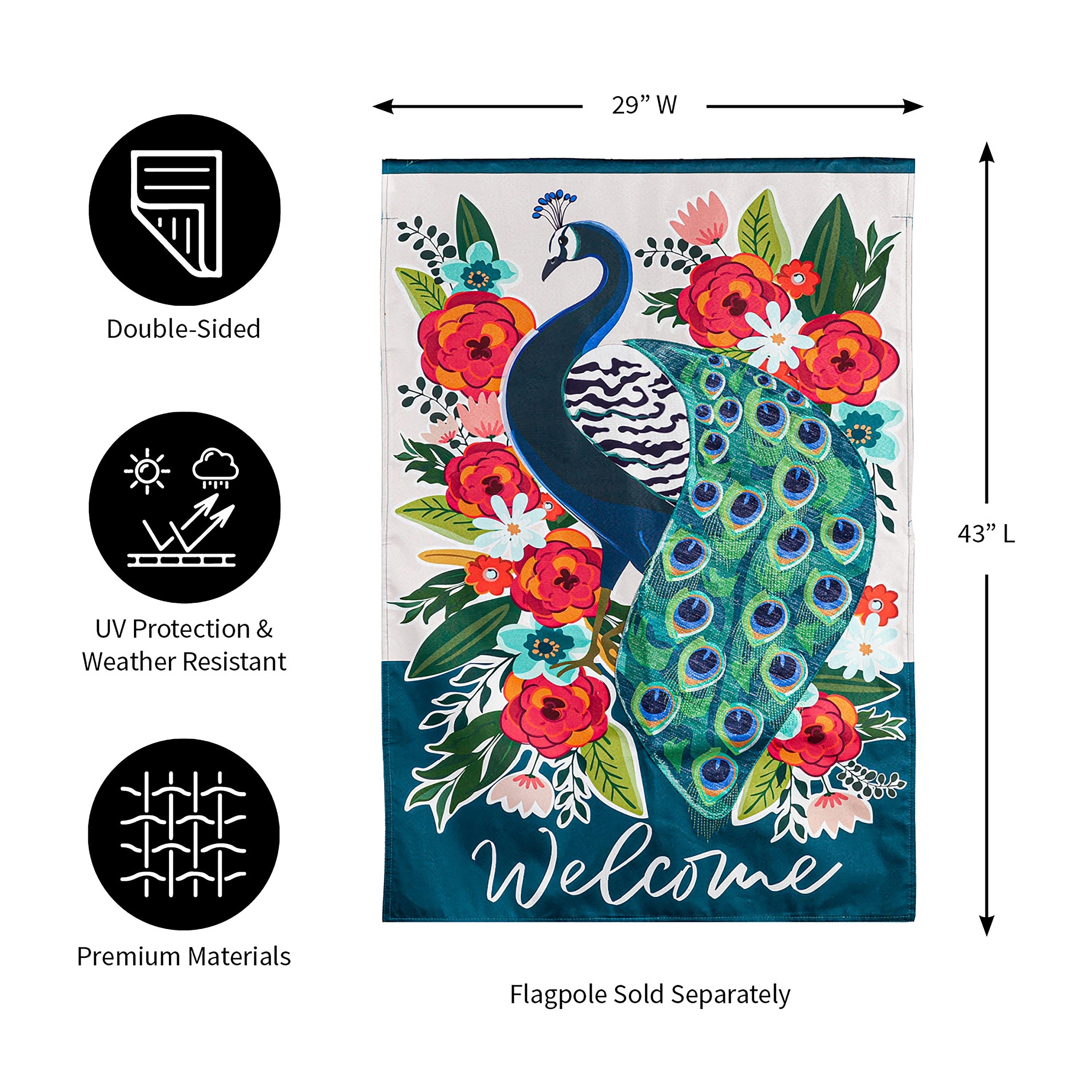 Floral Peacock House Linen Flag - Sports Collectibles, Sports Memorabilia, Sports Fan Shop, Sports Gifts