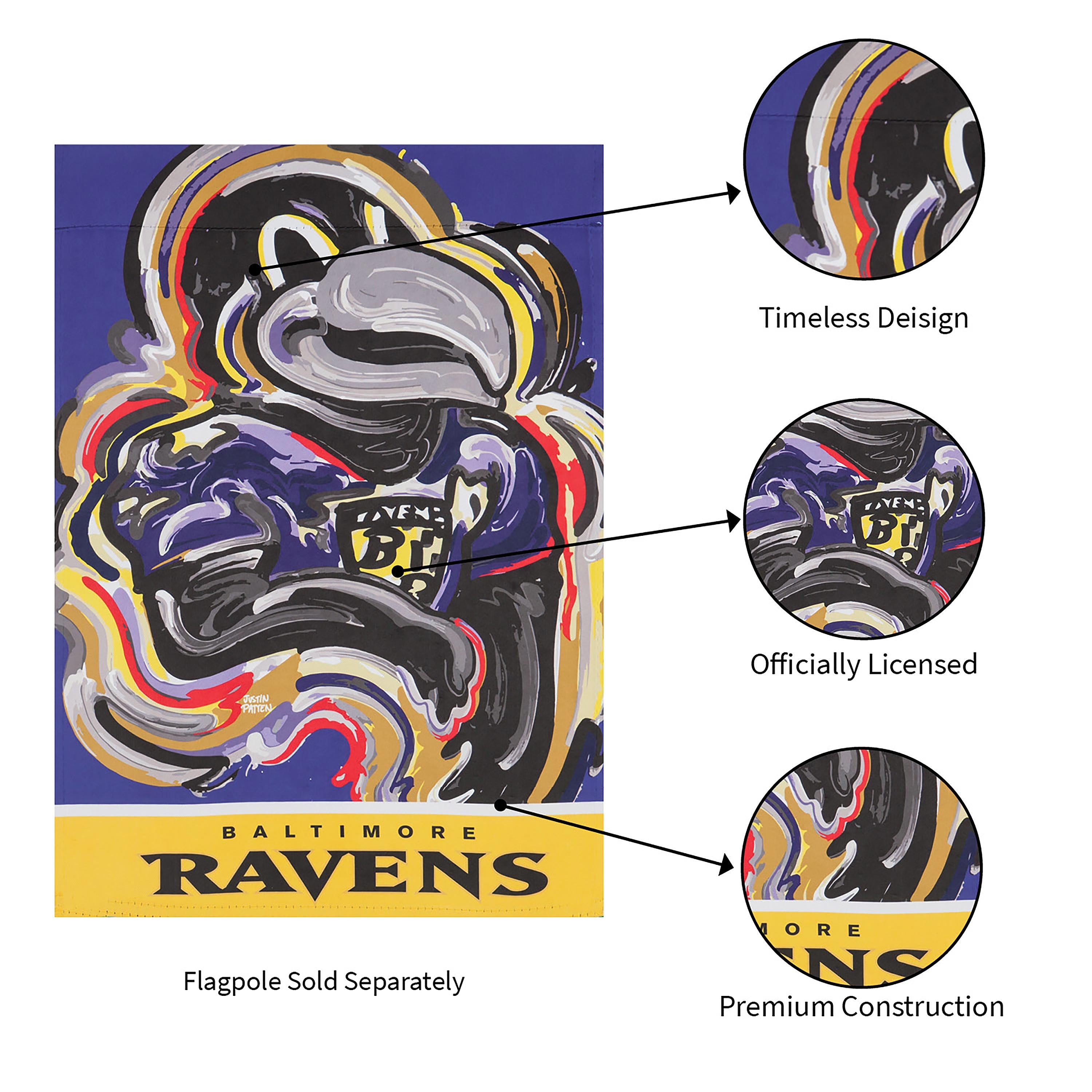 Baltimore Ravens Justin Patten Suede Garden Flag - Sports Collectibles, Sports Memorabilia, Sports Fan Shop, Sports Gifts