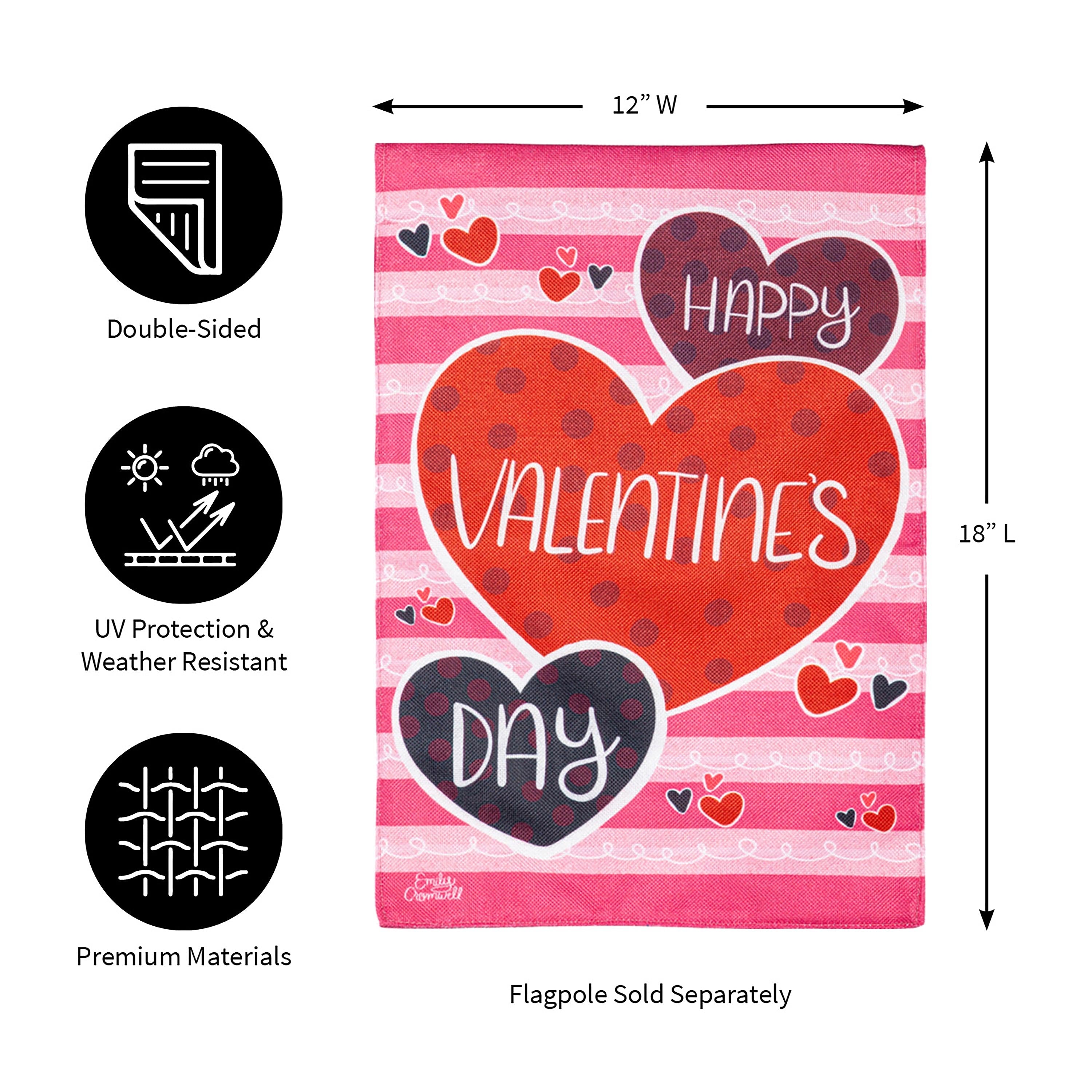 Happy Valentine's Day Hearts Burlap Garden Flag - Sports Collectibles, Sports Memorabilia, Sports Fan Shop, Sports Gifts