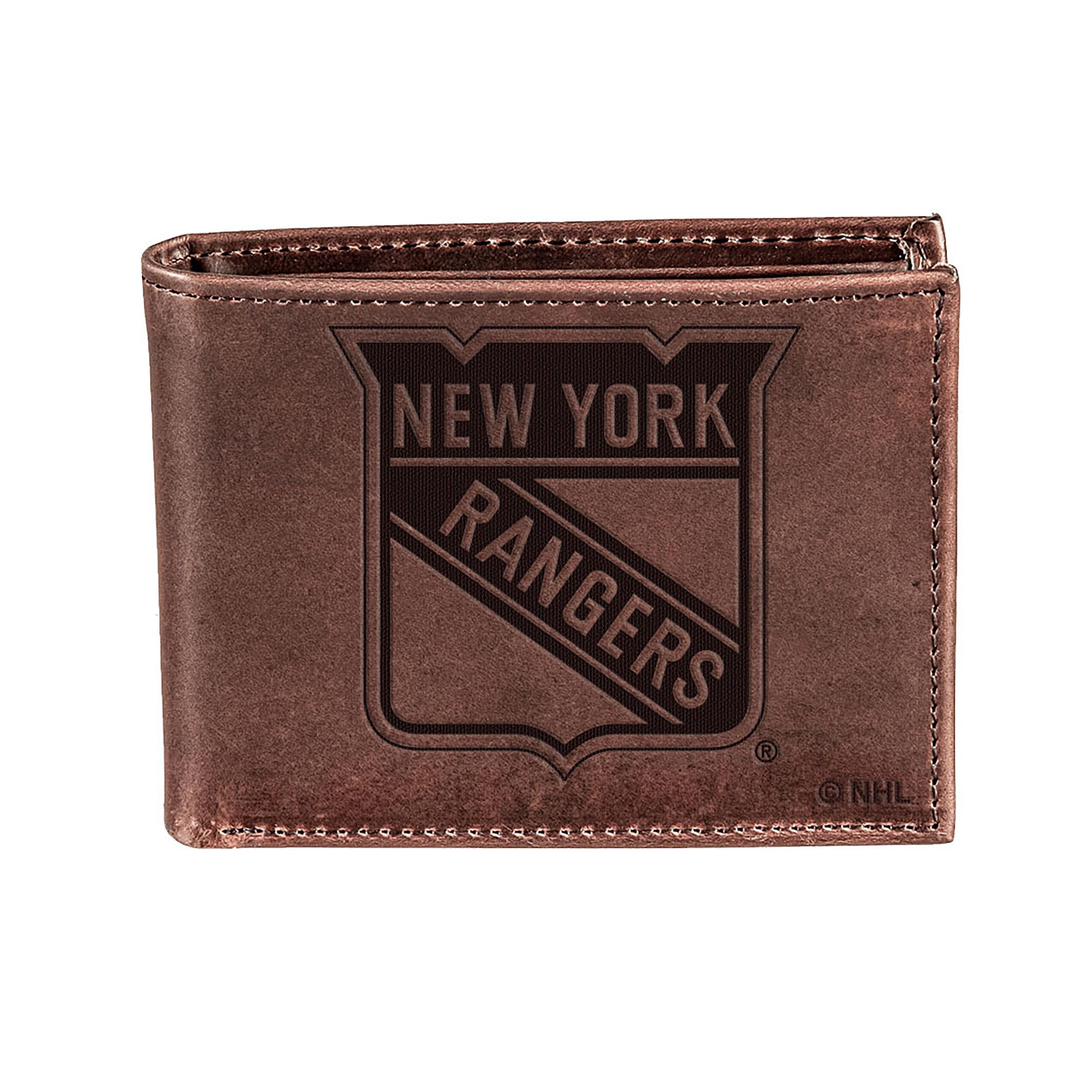 NY Rangers, Bi-Fold Wallet, Brown, CH, 100% Genuine Leather - Sports Collectibles, Sports Memorabilia, Sports Fan Shop, Sports Gifts