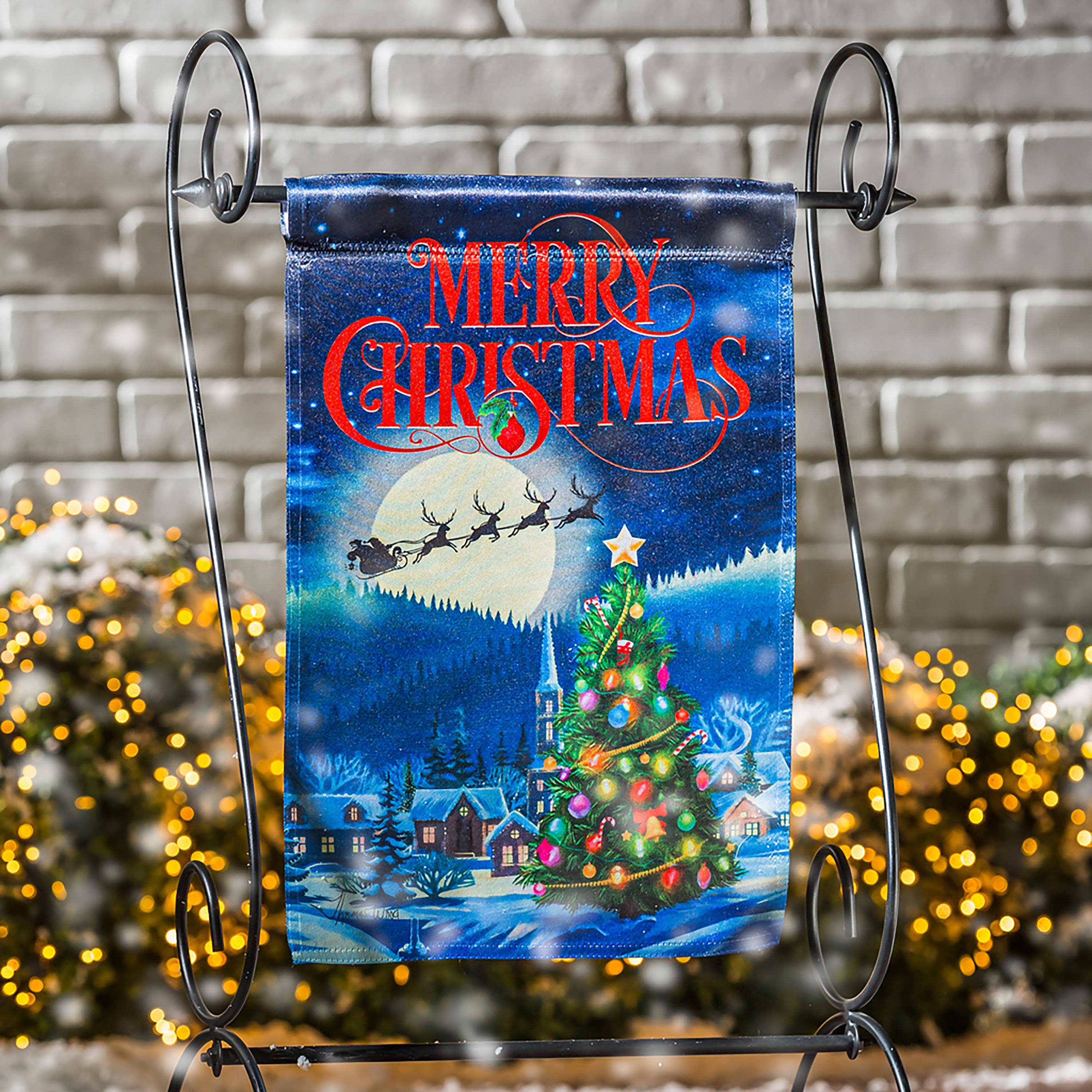 Santa's Sleigh on Christmas Garden Lustre Flag - Sports Collectibles, Sports Memorabilia, Sports Fan Shop, Sports Gifts