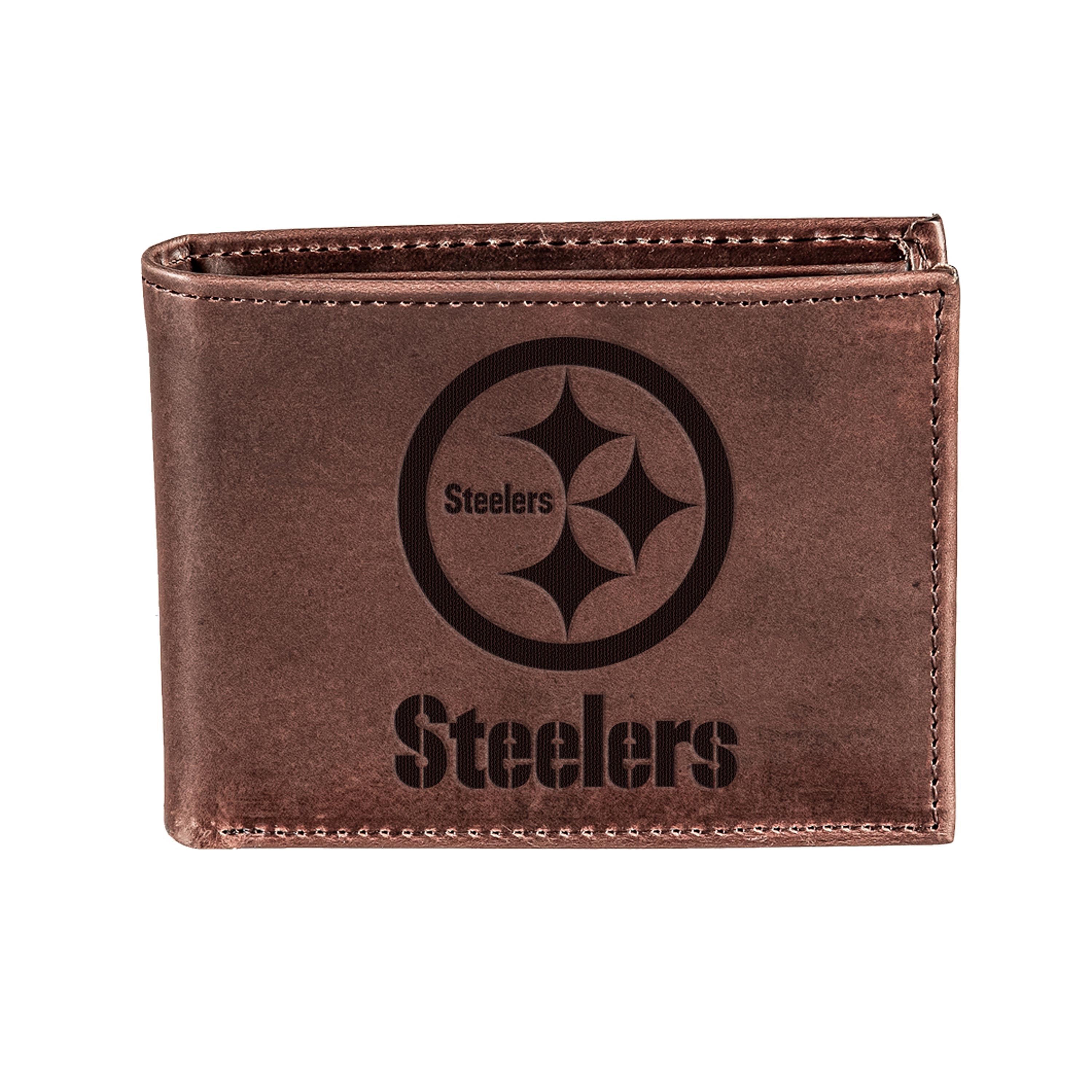 Pittsburgh Steelers, Bi-Fold Wallet, Brown, CH, 100% Genuine Leather - Sports Collectibles, Sports Memorabilia, Sports Fan Shop, Sports Gifts