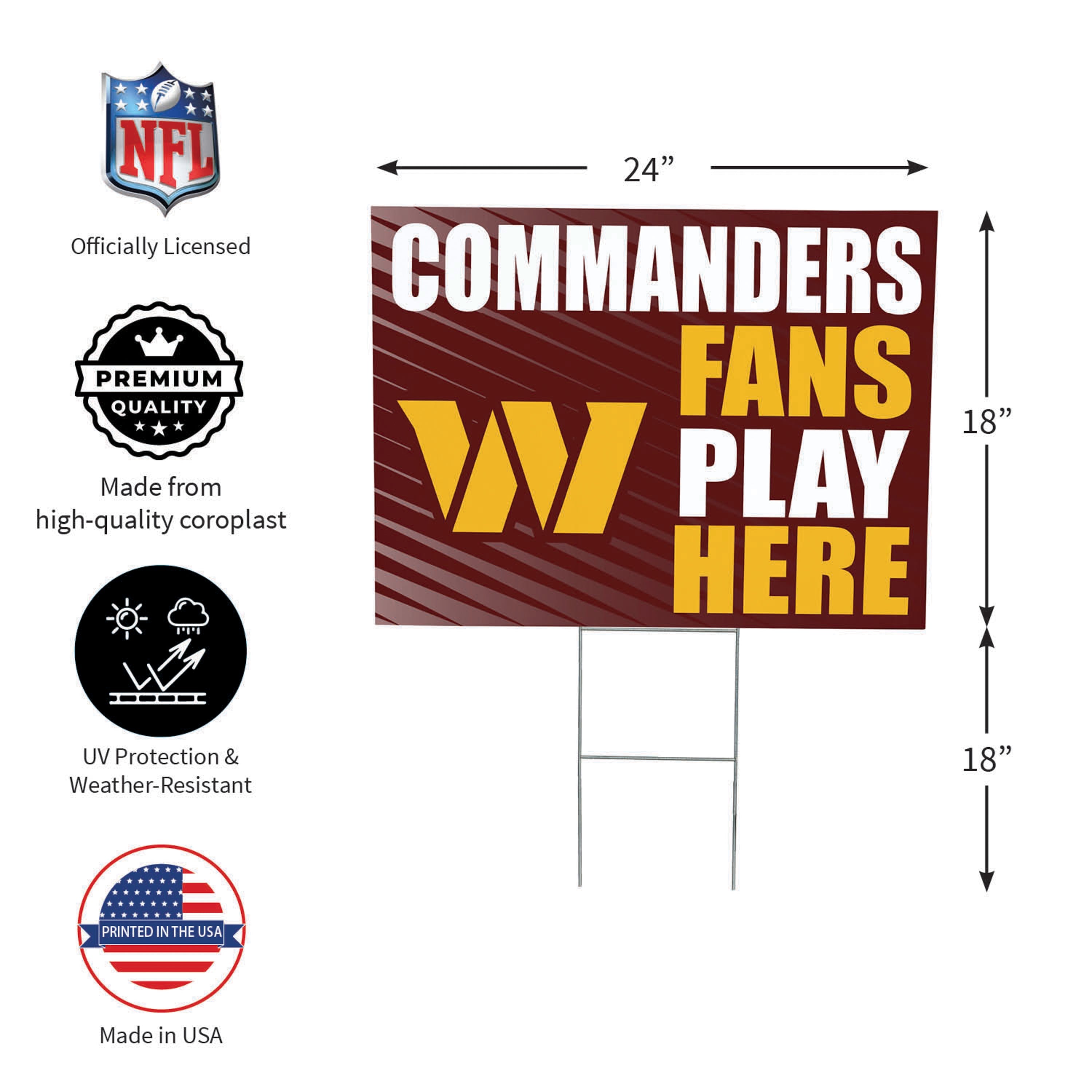 Washington Commanders Coroplast Yard Sign "Fans Play Here" - Sports Collectibles, Sports Memorabilia, Sports Fan Shop, Sports Gifts