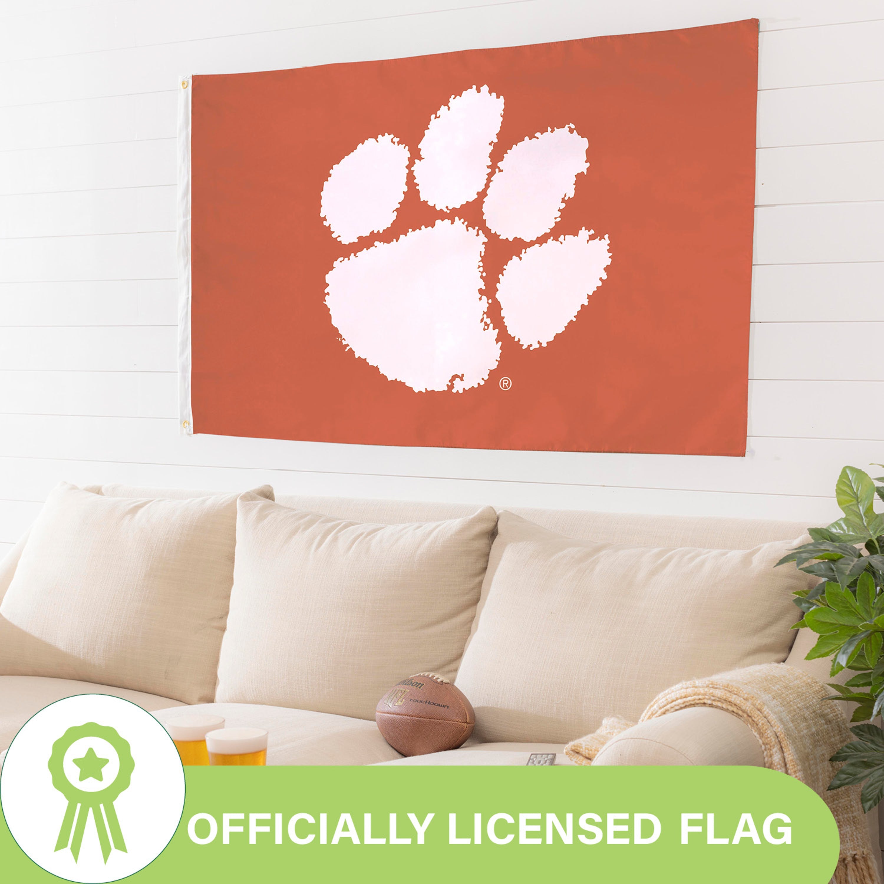 Clemson University Single Sided Estate Flag with 2 Grommets, 3'x5' - Sports Gifts, Sports Memorabilia, Sports Collectibles, Fan Shop