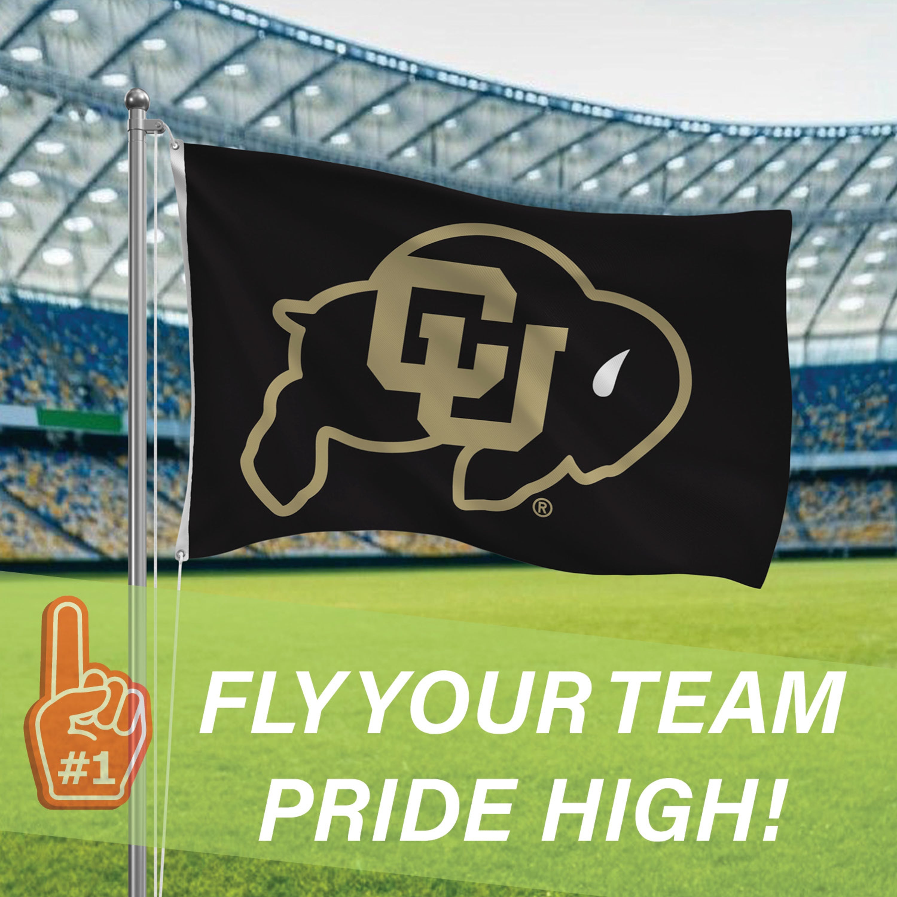 University of Colorado Single Sided Flag w/ 2 Grommets, 3'x5' - Sports Gifts, Sports Memorabilia, Sports Collectibles, Fan Shop
