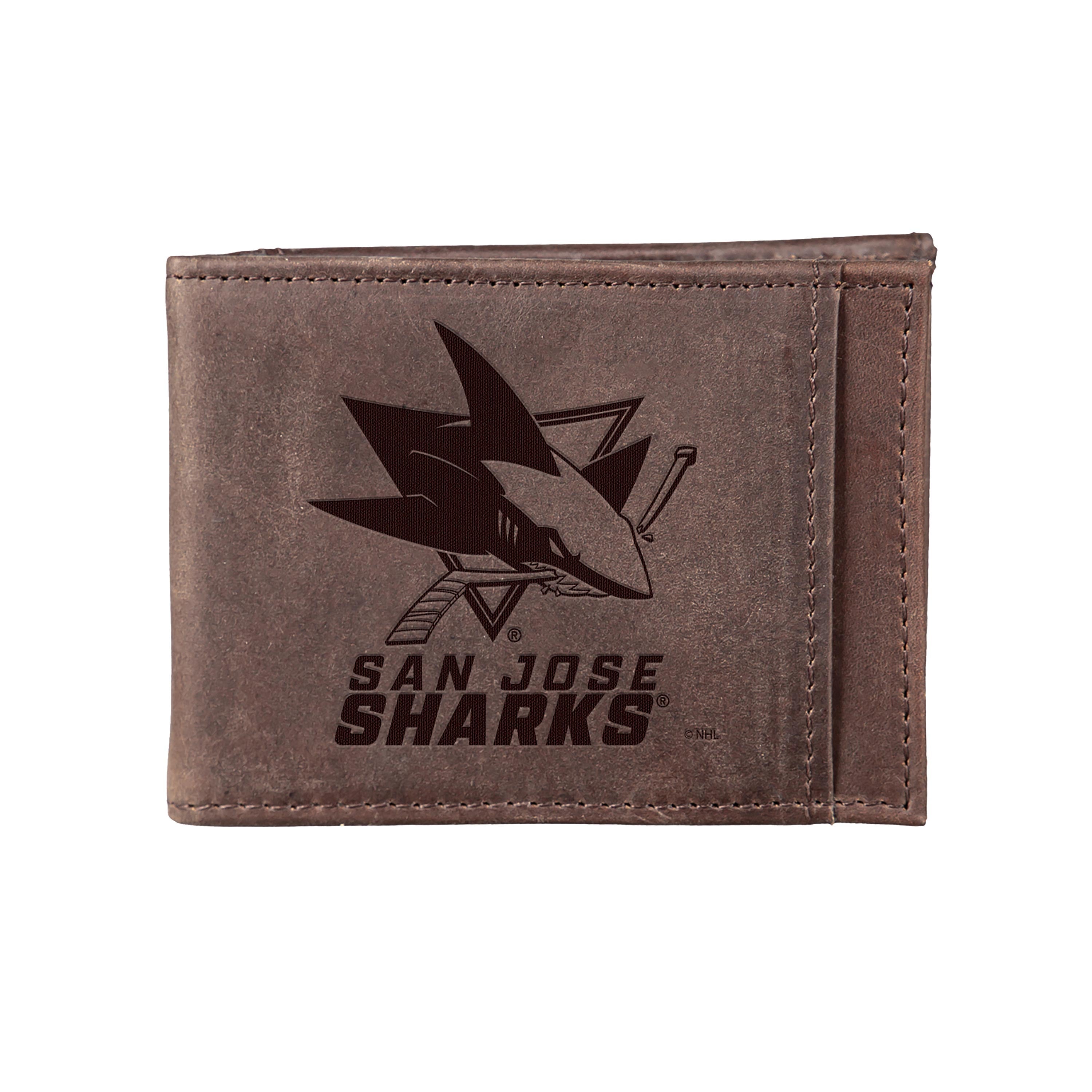 Front Pocket Wallet w/ RFID Blocking, San Jose Sharks, Brown - Sports Collectibles, Sports Memorabilia, Sports Fan Shop, Sports Gifts