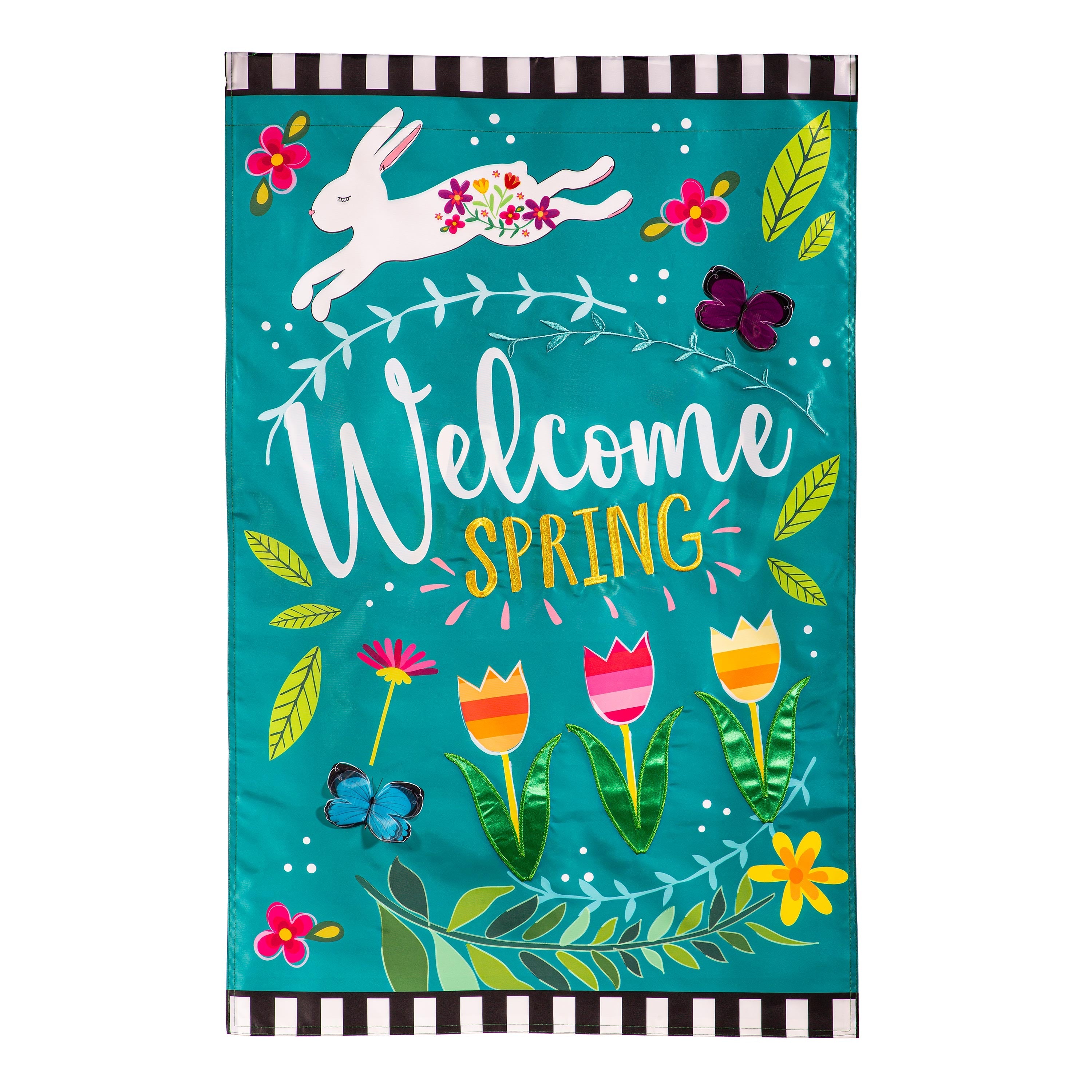 Welcome Spring Bunny Applique House Flag - Sports Collectibles, Sports Memorabilia, Sports Fan Shop, Sports Gifts