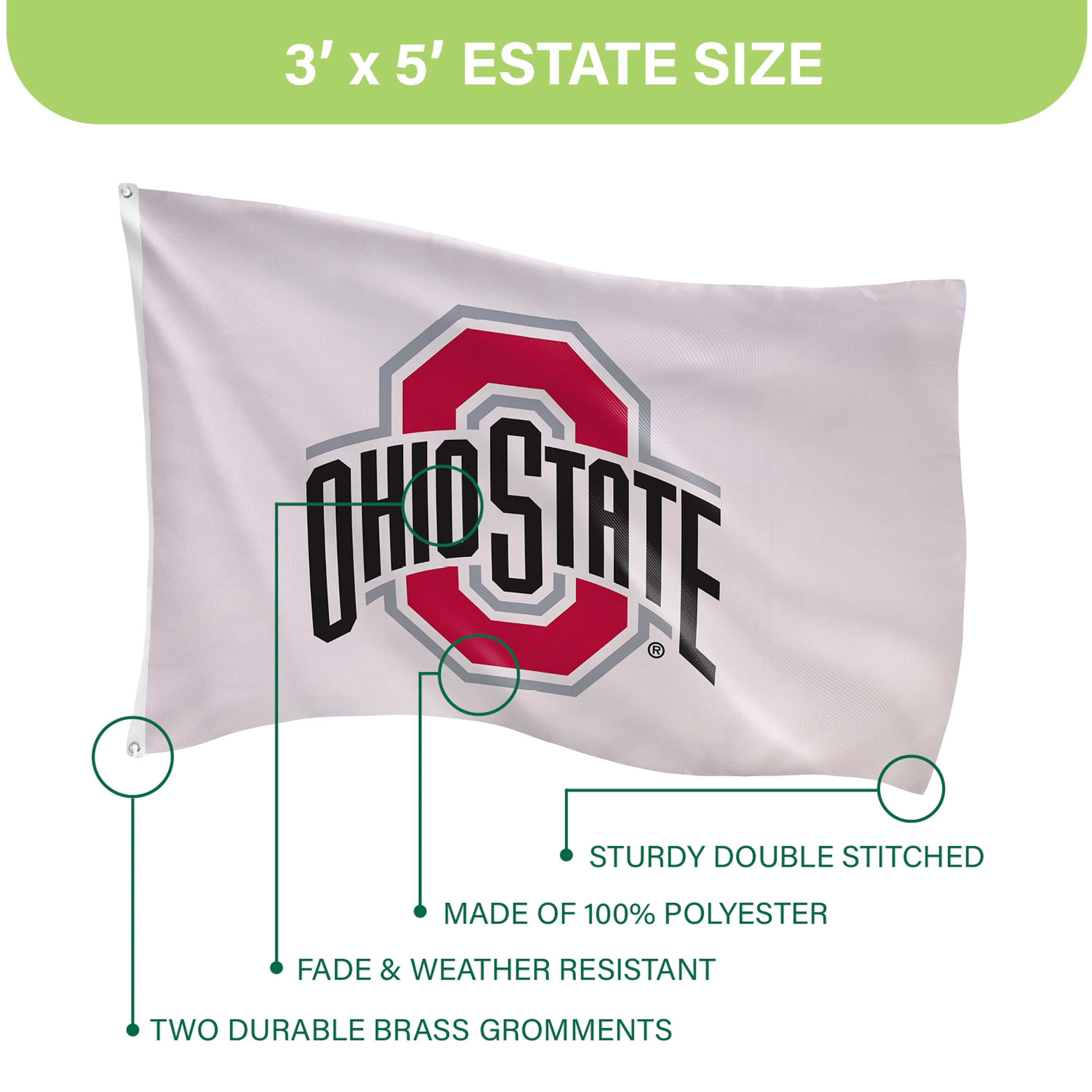 Ohio State University Single Sided Estate Flag with 2 Grommets, 3'x5' - Sports Gifts, Sports Memorabilia, Sports Collectibles, Fan Shop