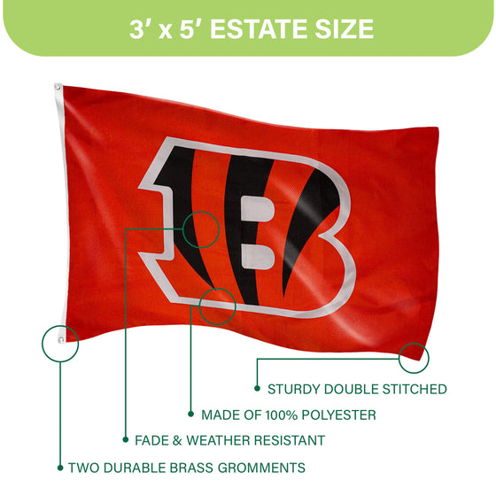 3'x5' Single Sided Flag w/ 2 Grommets, Cincinnati Bengals - Sports Gifts, Sports Memorabilia, Sports Collectibles, Fan Shop