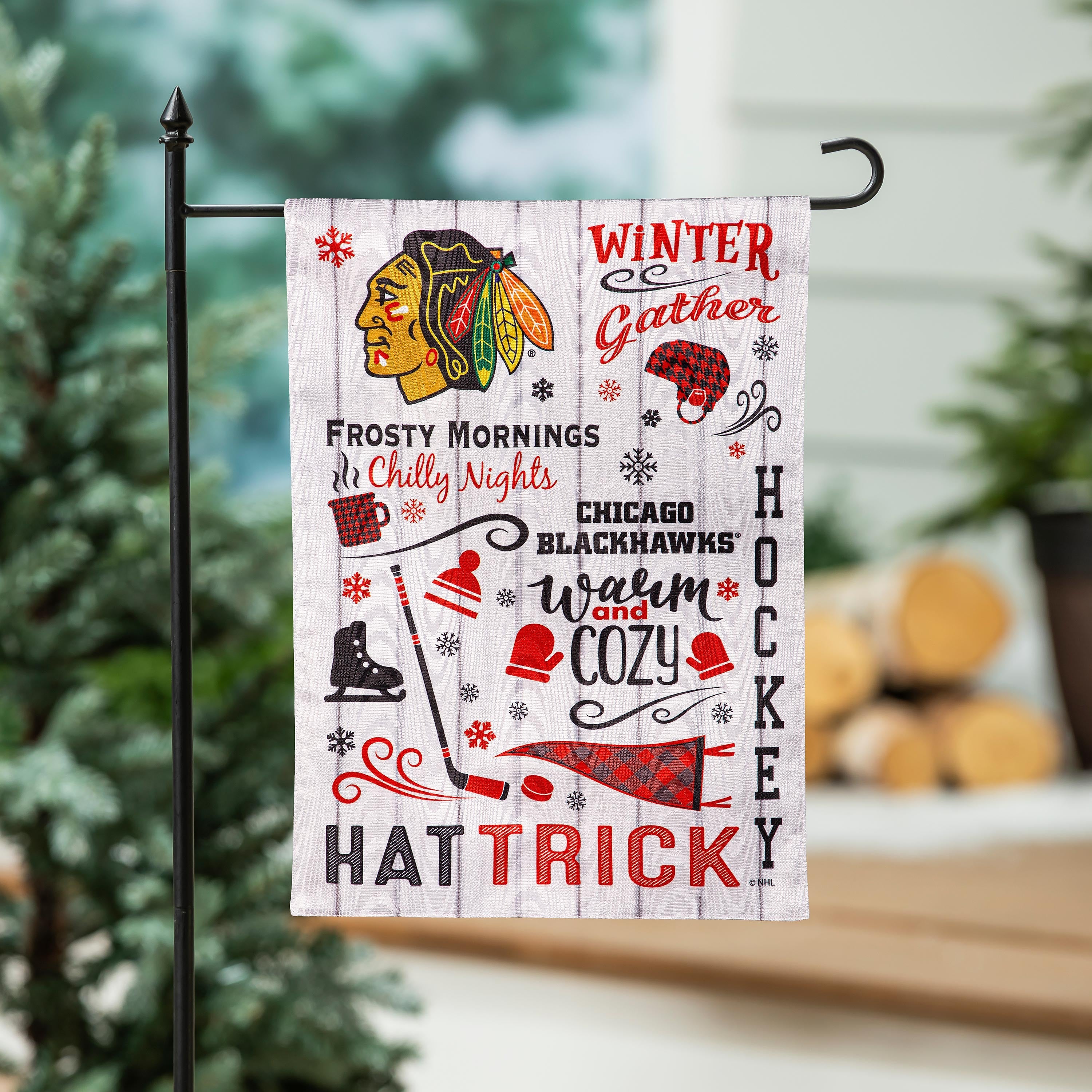 Chicago Blackhawks, Moire Flag, GDN, Fall Seasonal - Sports Gifts, Sports Memorabilia, Sports Collectibles, Fan Shop