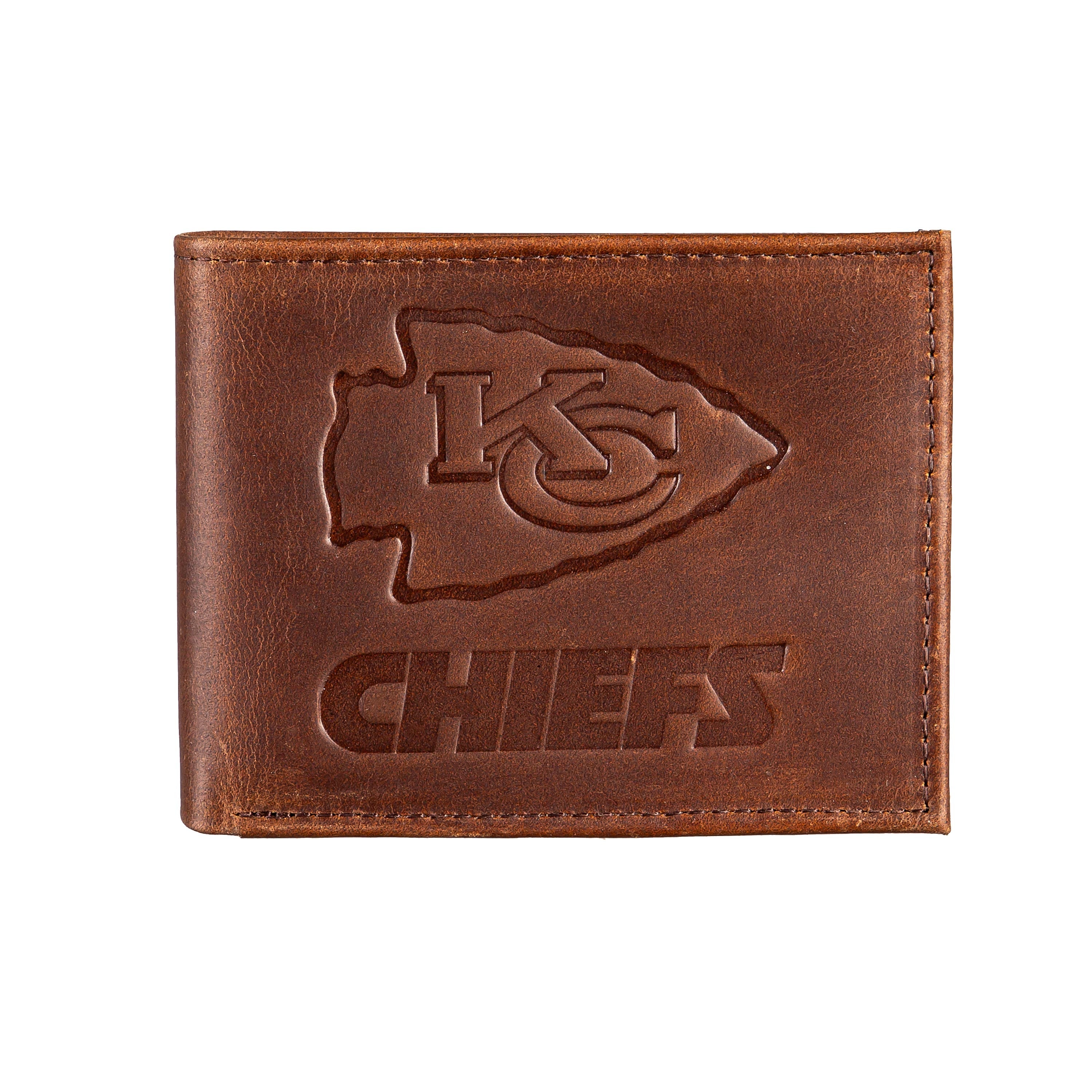 Kansas City Chiefs, Bi-Fold Wallet, Brown, CH, 100% Genuine Leather - Sports Gifts, Sports Memorabilia, Sports Collectibles, Fan Shop