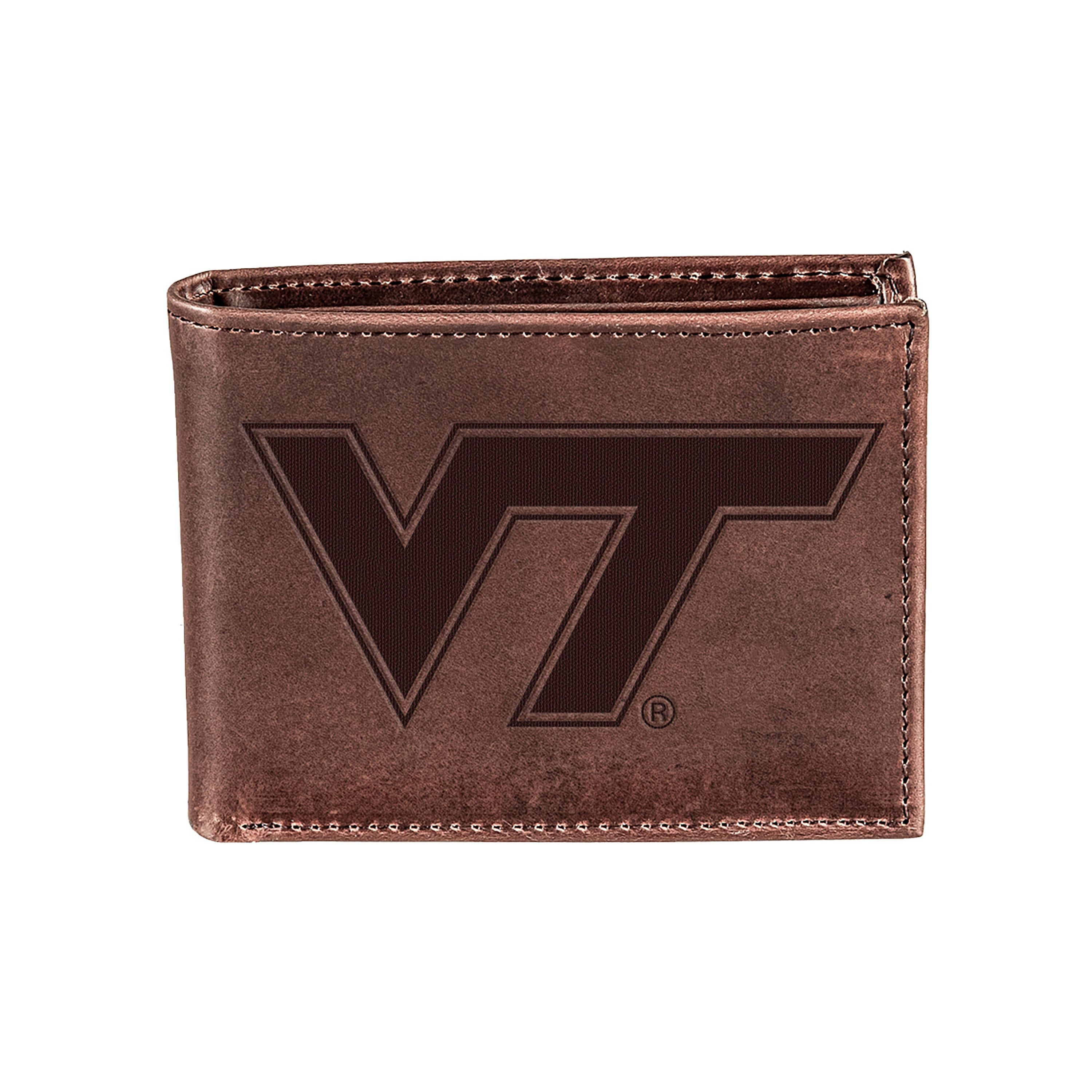 Virginia Tech, Bi-Fold Wallet, Brown, CH, 100% Genuine Leather - Sports Collectibles, Sports Memorabilia, Sports Fan Shop, Sports Gifts