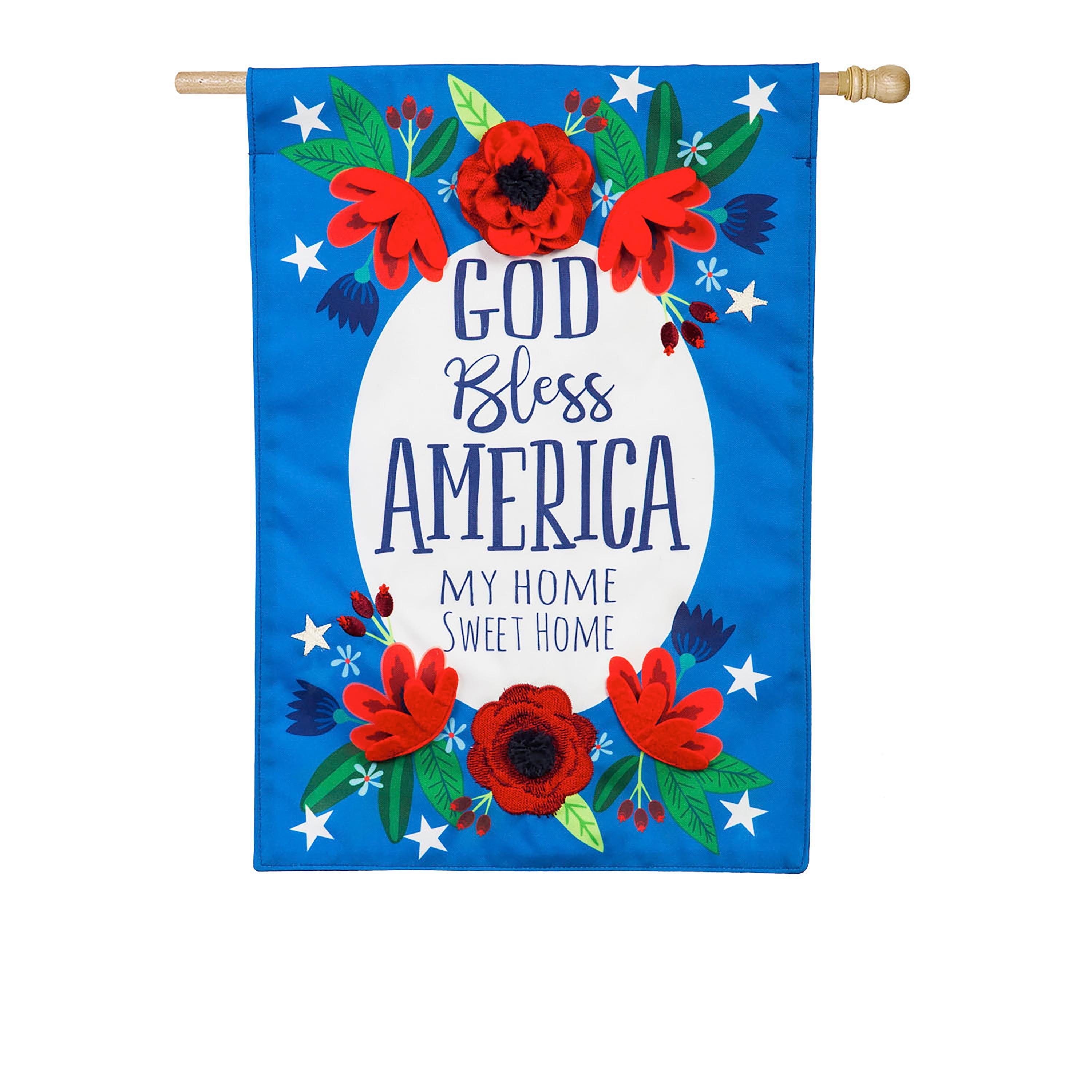 God Bless America Floral House Linen Flag - Sports Collectibles, Sports Memorabilia, Sports Fan Shop, Sports Gifts