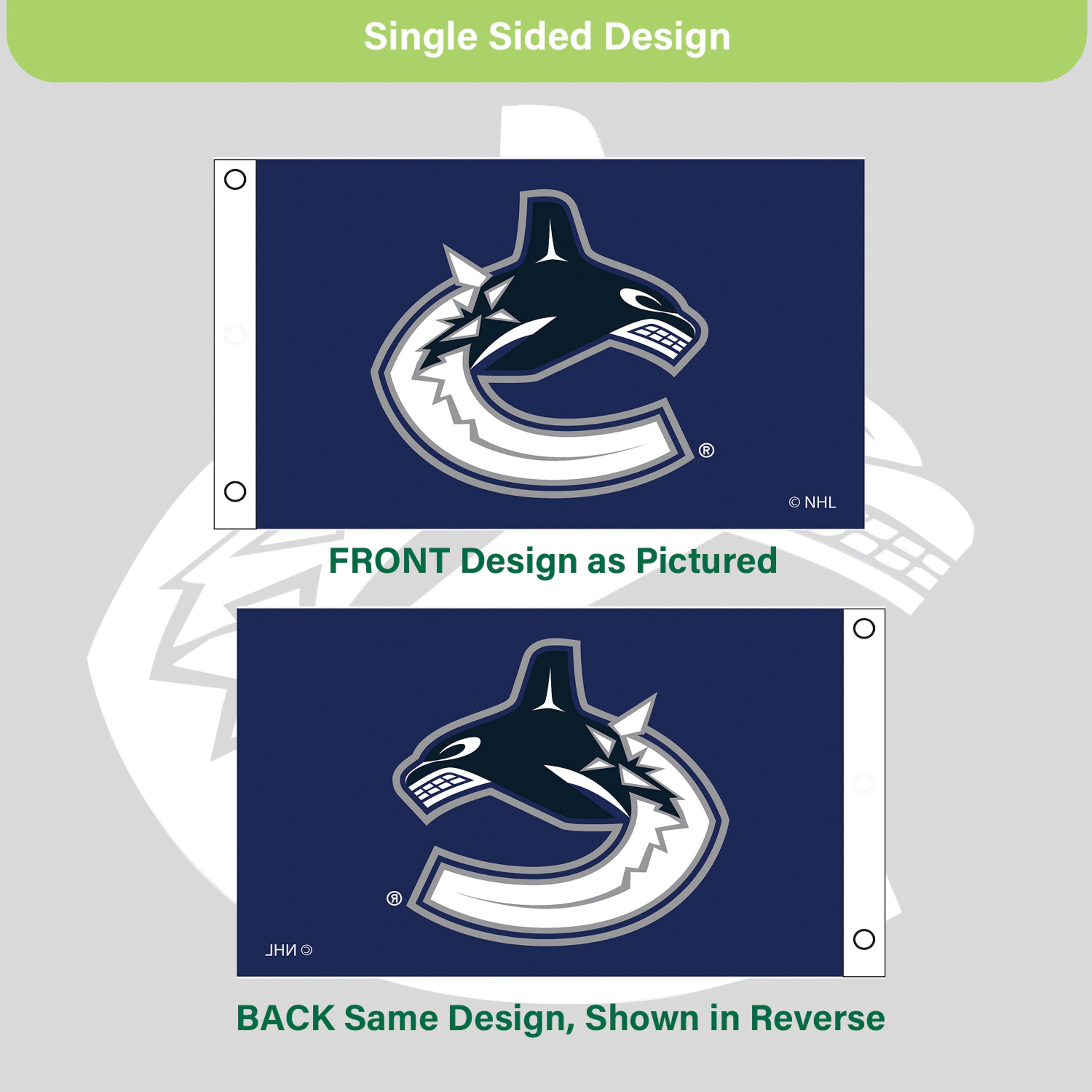 Vancouver Canucks Single Sided Flag w/ 2 Grommets, 3'x5' - Sports Gifts, Sports Memorabilia, Sports Collectibles, Fan Shop