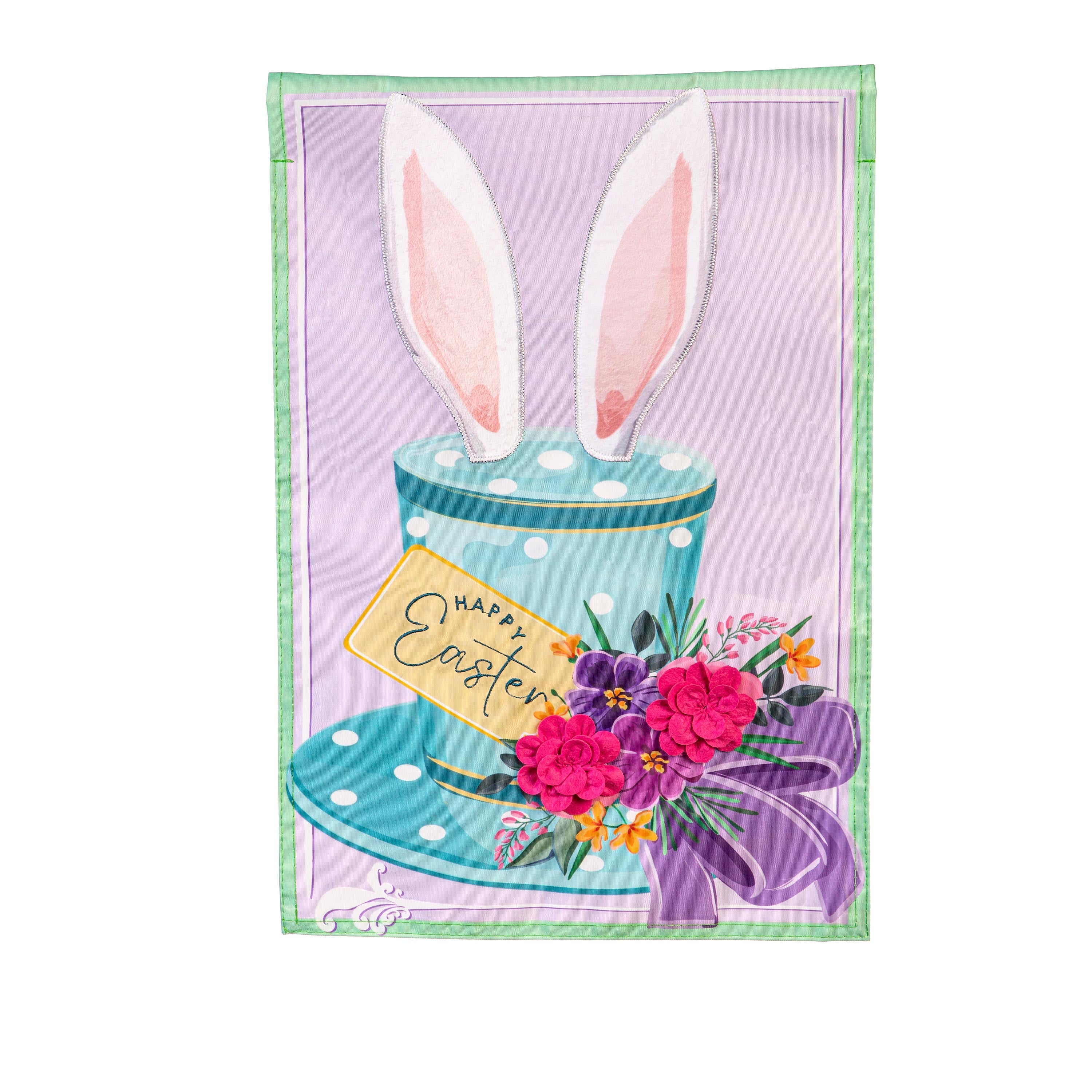Happy Easter Floral Hat Applique House Flag - Sports Collectibles, Sports Memorabilia, Sports Fan Shop, Sports Gifts