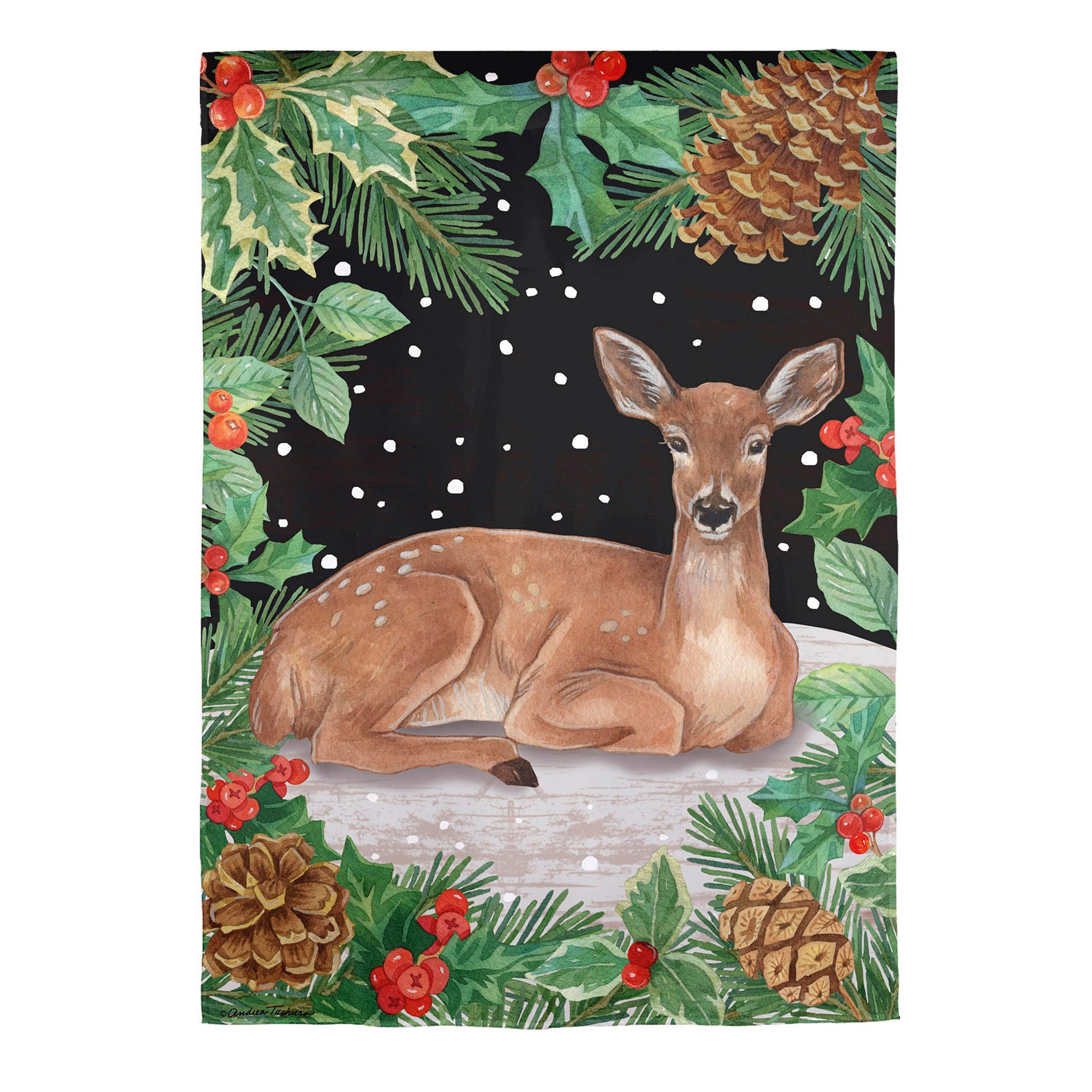 Woodland Peace on Earth Deer Suede House Flag - Sports Collectibles, Sports Memorabilia, Sports Fan Shop, Sports Gifts