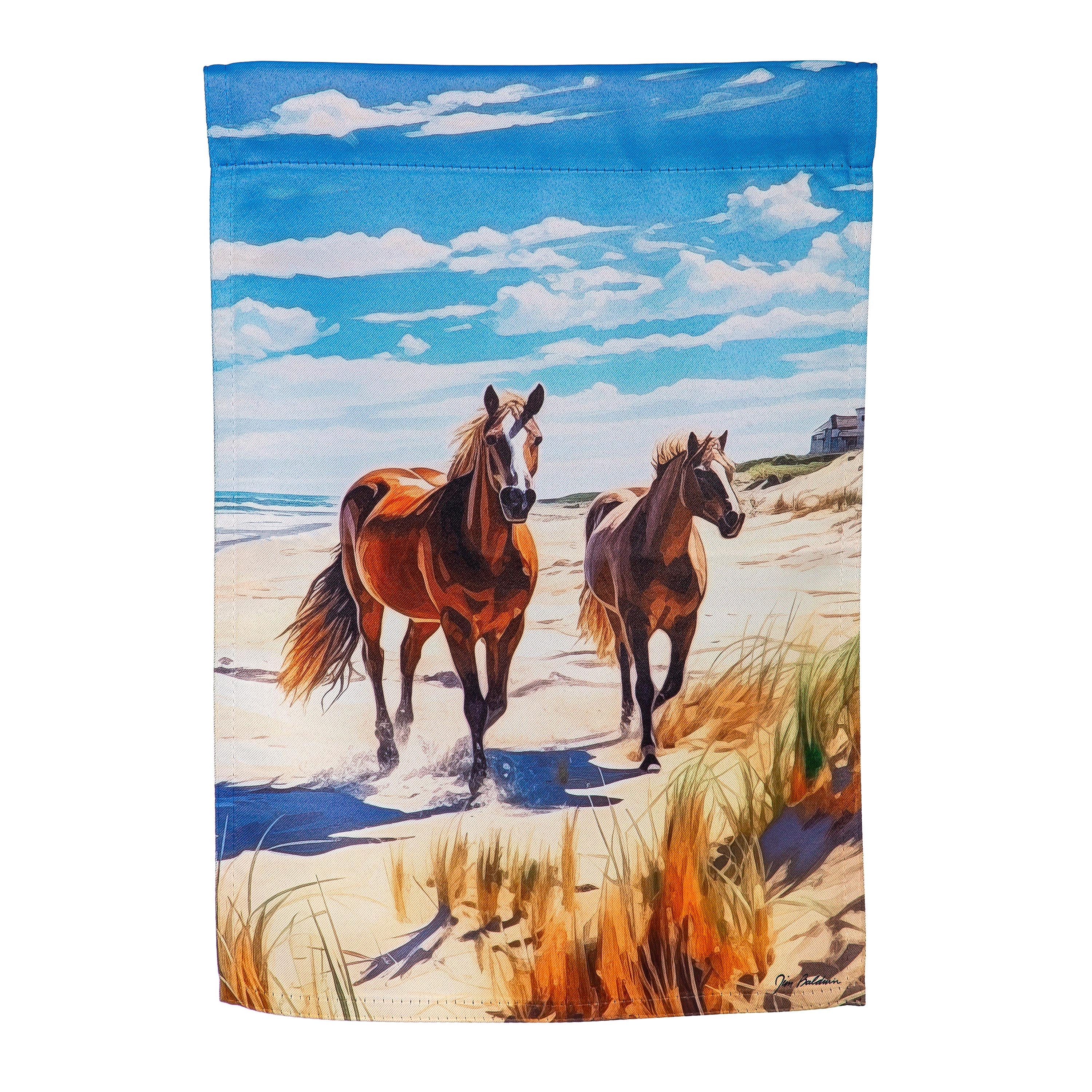Horses on The Beach Suede Garden Flag - Sports Collectibles, Sports Memorabilia, Sports Fan Shop, Sports Gifts