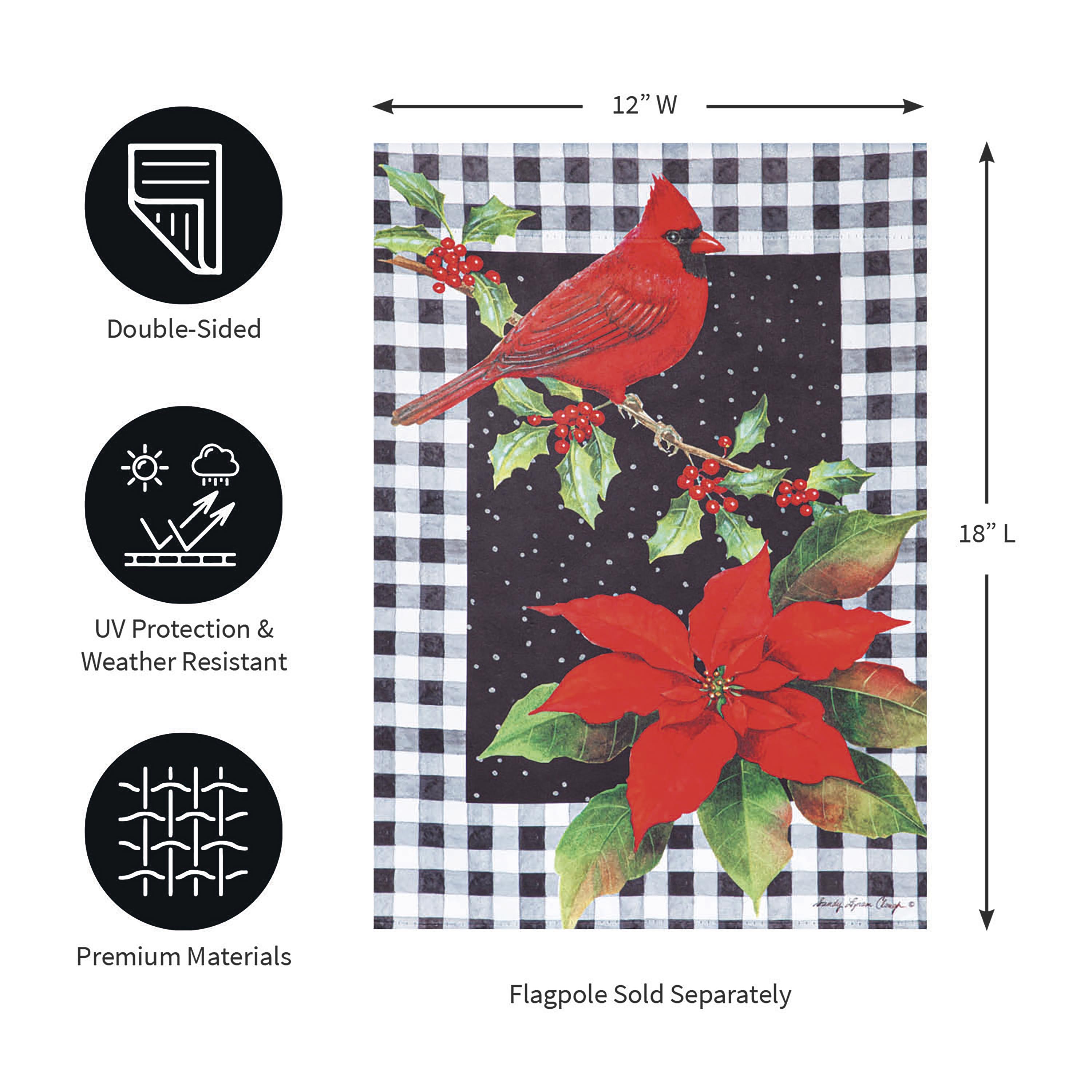 Cardinal & Holly Garden Suede Flag - Sports Collectibles, Sports Memorabilia, Sports Fan Shop, Sports Gifts