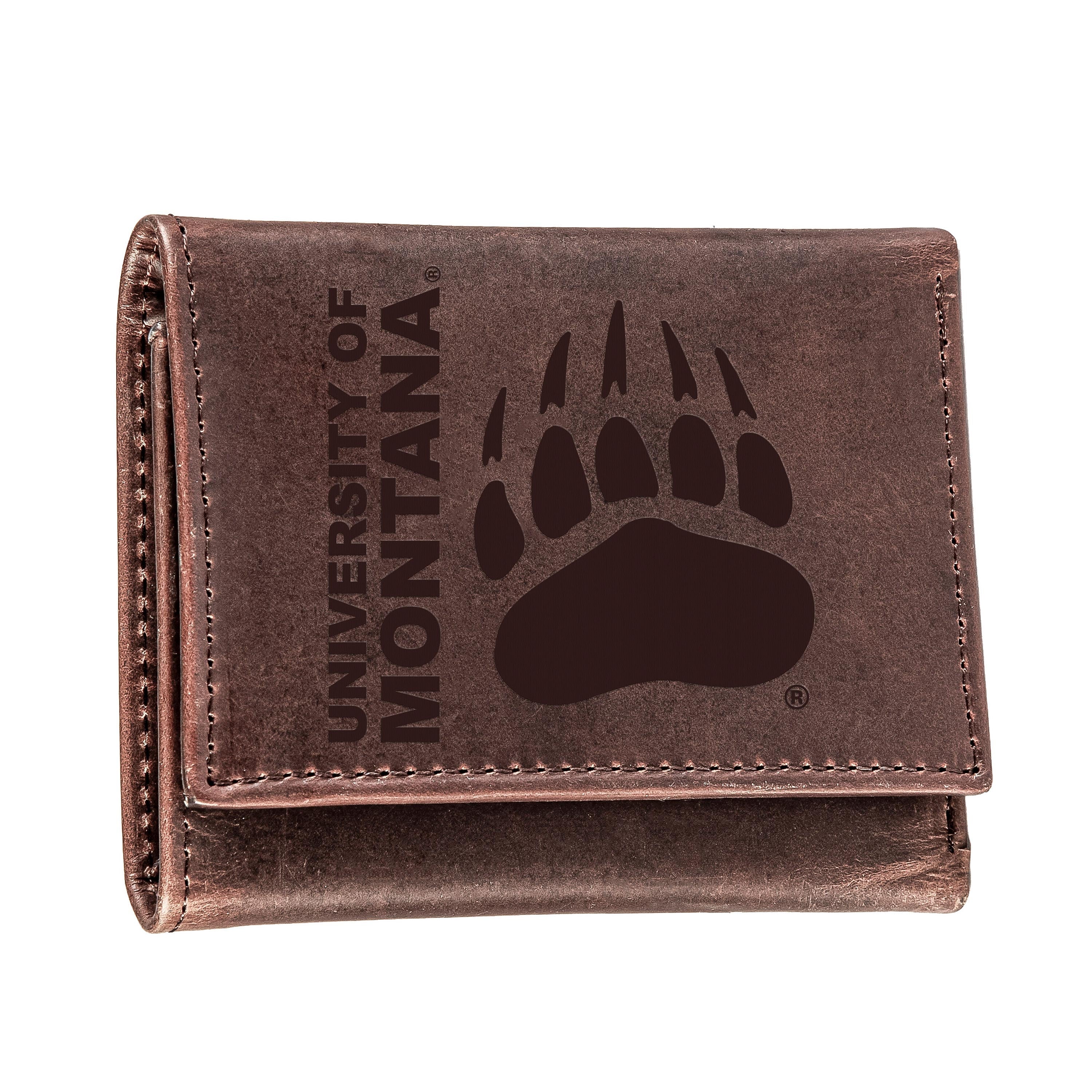 University of Montana, Tri-Fold Wallet, Brown, CH, 100% Genuine Leather - Sports Collectibles, Sports Memorabilia, Sports Fan Shop, Sports Gifts
