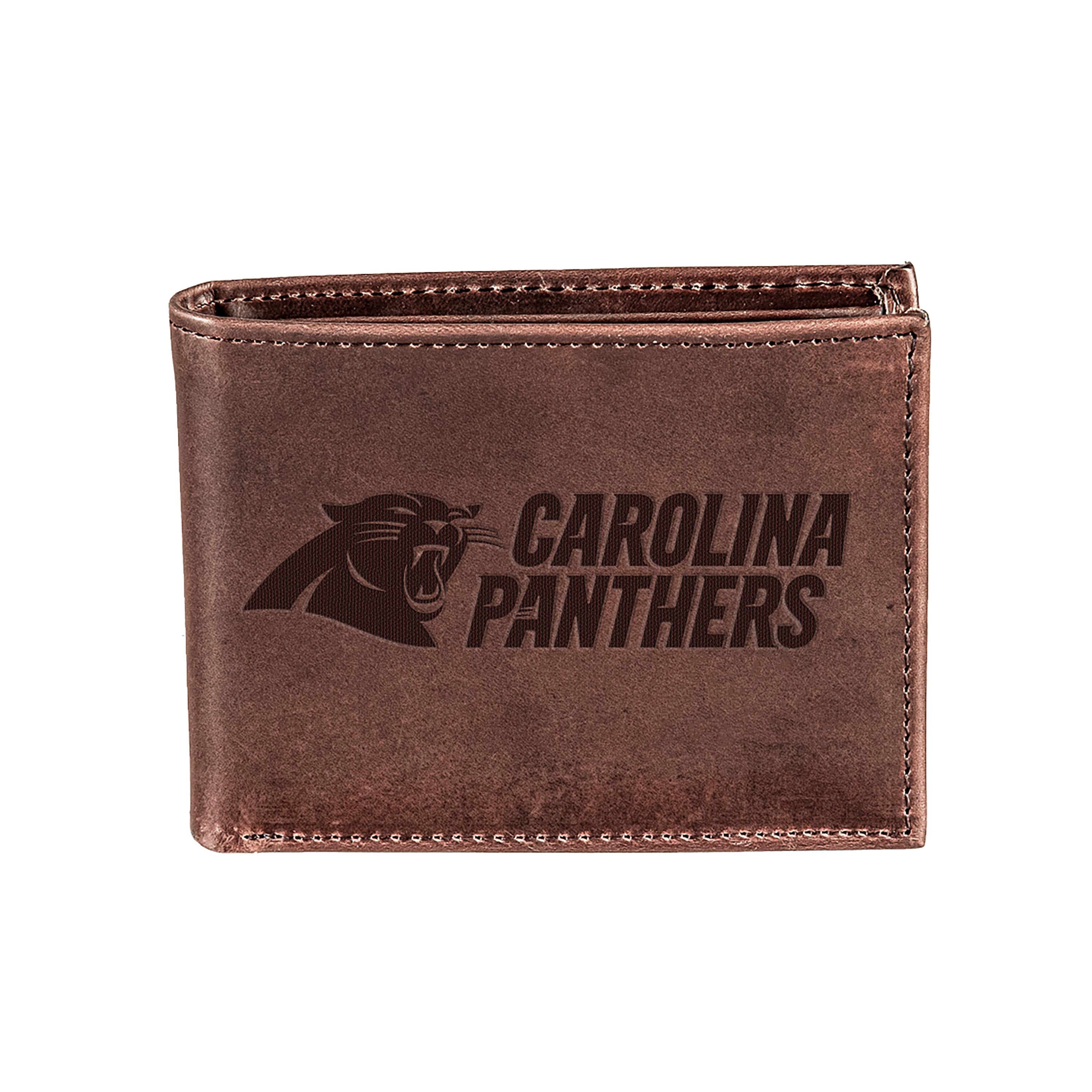 Carolina Panthers, Bi-Fold Wallet, Brown, CH, 100% Genuine Leather - Sports Collectibles, Sports Memorabilia, Sports Fan Shop, Sports Gifts