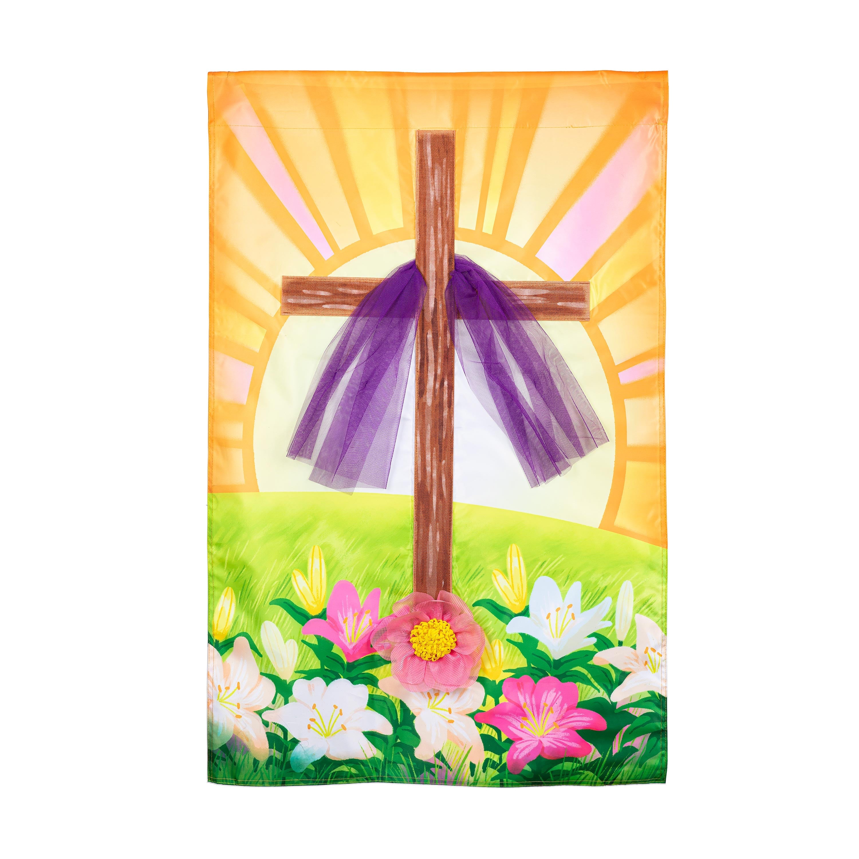 Easter Cross With Lilies Applique House Flag - Sports Collectibles, Sports Memorabilia, Sports Fan Shop, Sports Gifts