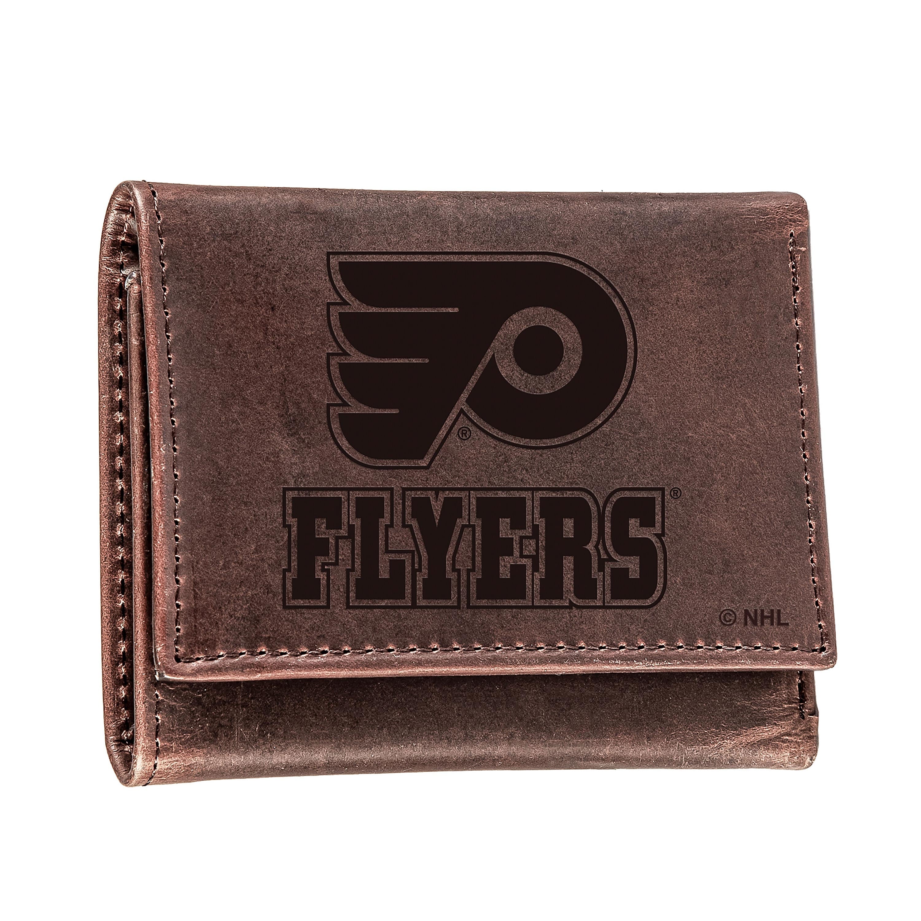 Philadelphia Flyers, Tri-Fold Wallet, Brown, CH, 100% Genuine Leather - Sports Collectibles, Sports Memorabilia, Sports Fan Shop, Sports Gifts