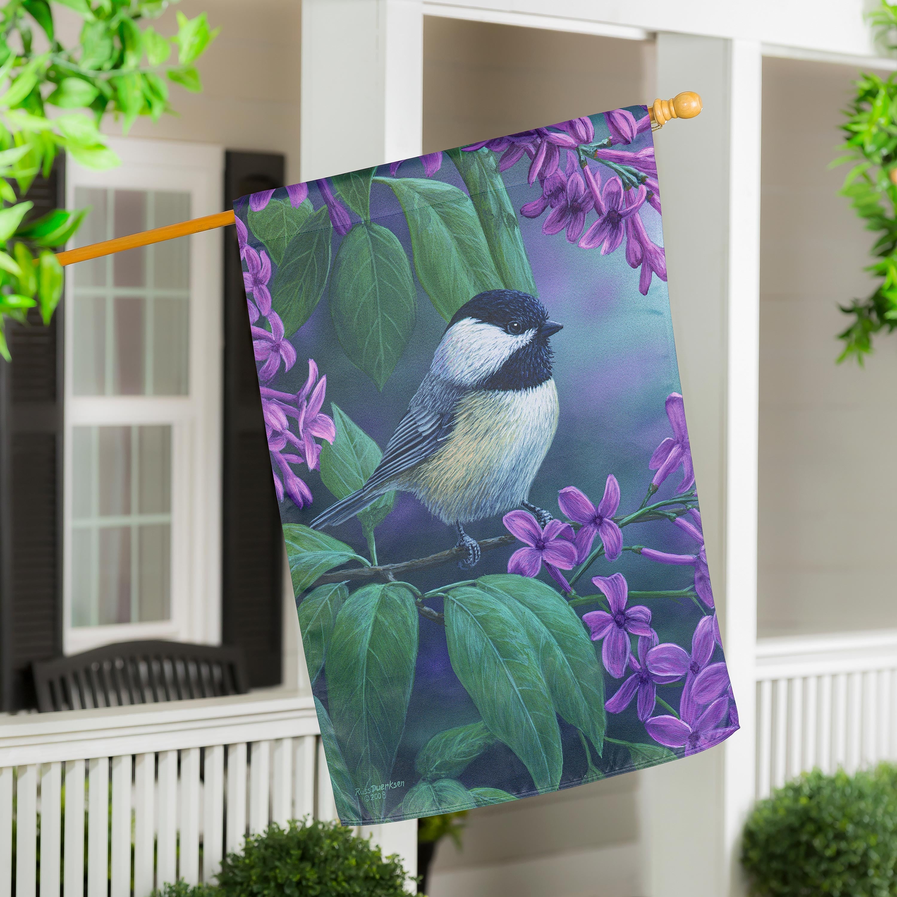 Chickadee on Lilac Suede House Flag - Sports Collectibles, Sports Memorabilia, Sports Fan Shop, Sports Gifts