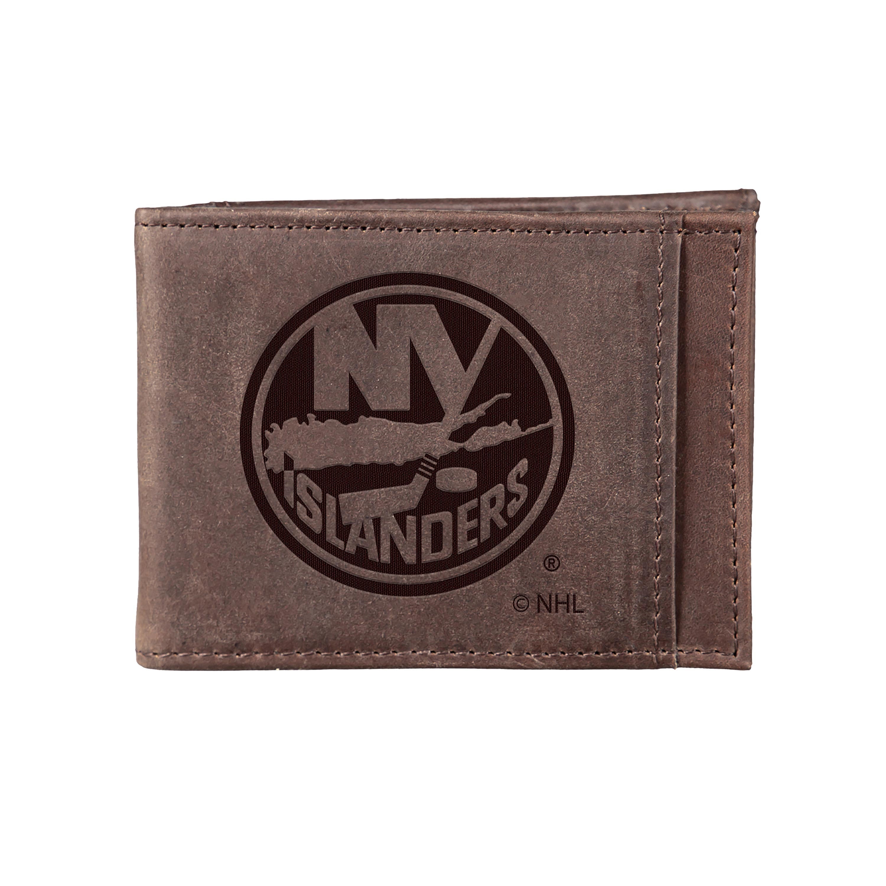 Front Pocket Wallet w/ RFID Blocking, New York Islanders, Brown - Sports Collectibles, Sports Memorabilia, Sports Fan Shop, Sports Gifts