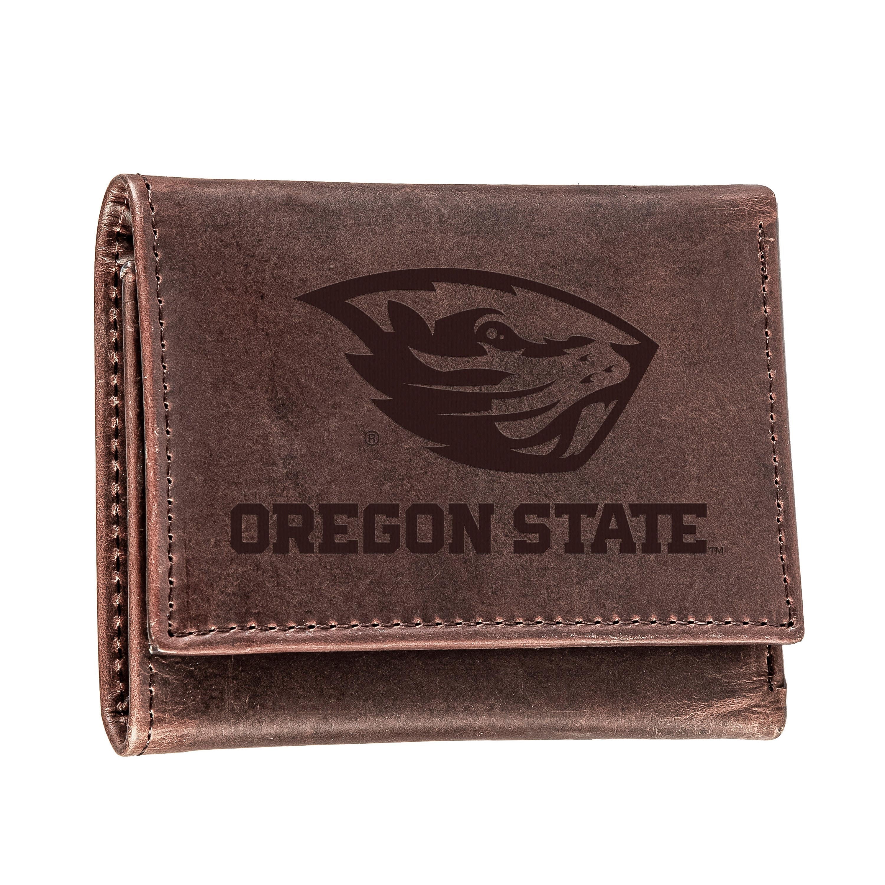 Oregon State University, Tri-Fold Wallet, Brown, CH, 100% Genuine Leather - Sports Collectibles, Sports Memorabilia, Sports Fan Shop, Sports Gifts