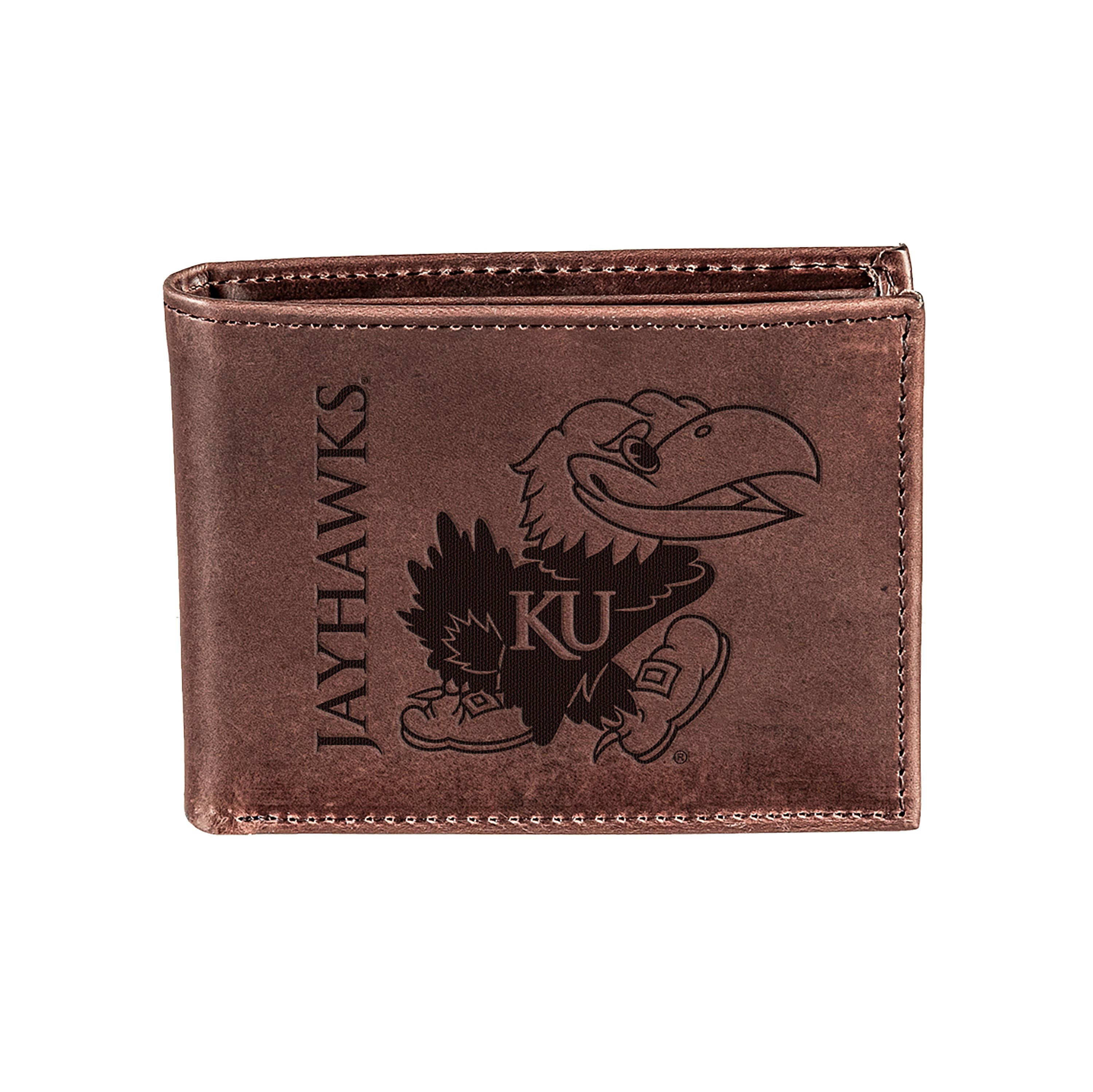 University of Kansas, Bi-Fold Wallet, Brown, CH, 100% Genuine Leather - Sports Collectibles, Sports Memorabilia, Sports Fan Shop, Sports Gifts