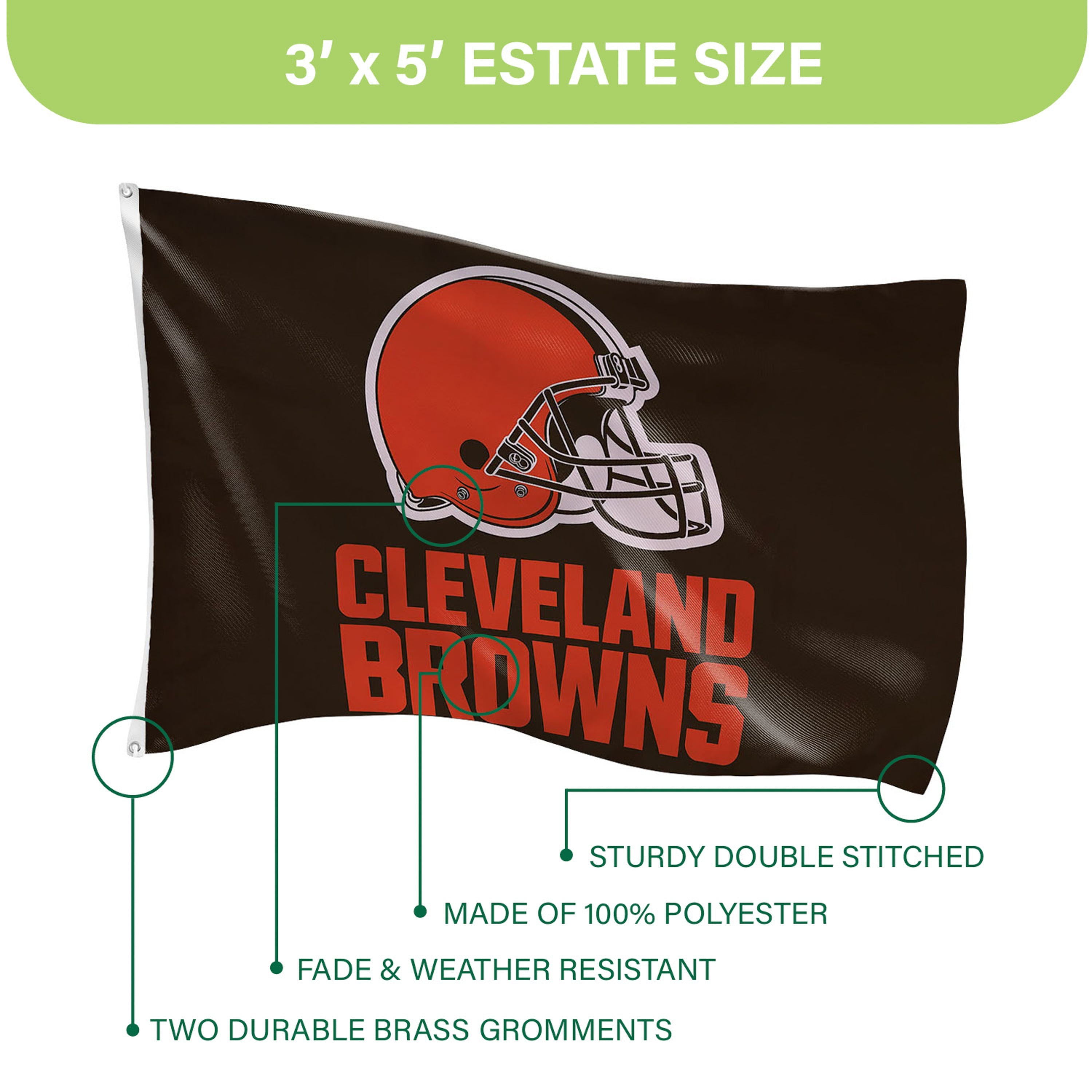 3'x5' Single Sided Flag w/ 2 Grommets, Cleveland Browns - Sports Gifts, Sports Memorabilia, Sports Collectibles, Fan Shop