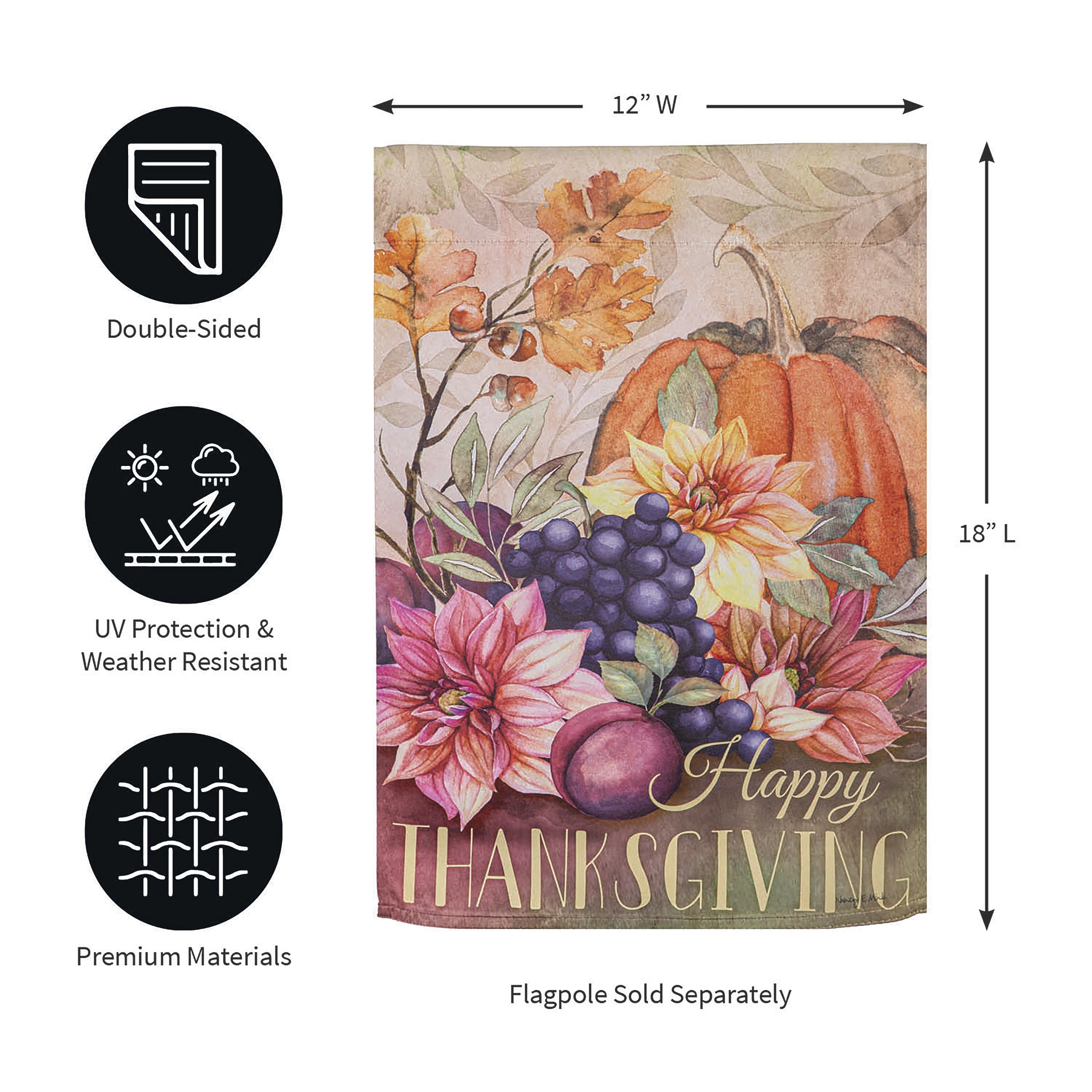 Happy Thanksgiving Suede Garden Flag - Sports Collectibles, Sports Memorabilia, Sports Fan Shop, Sports Gifts