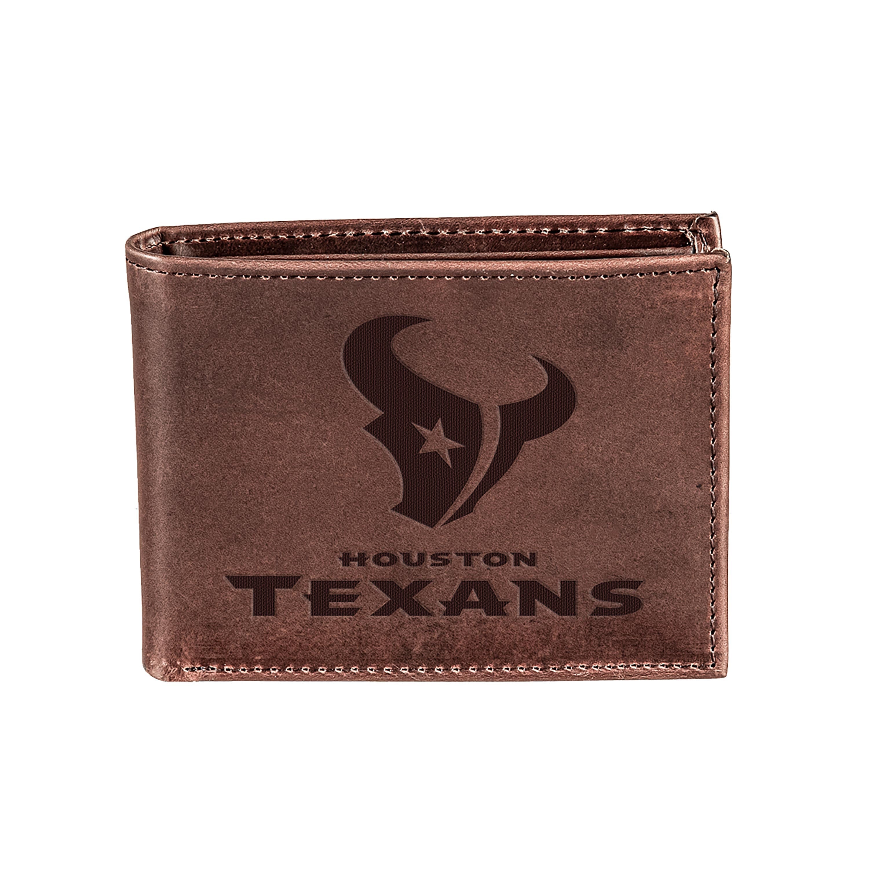 Houston Texans, Bi-Fold Wallet, Brown, CH, 100% Genuine Leather - Sports Collectibles, Sports Memorabilia, Sports Fan Shop, Sports Gifts