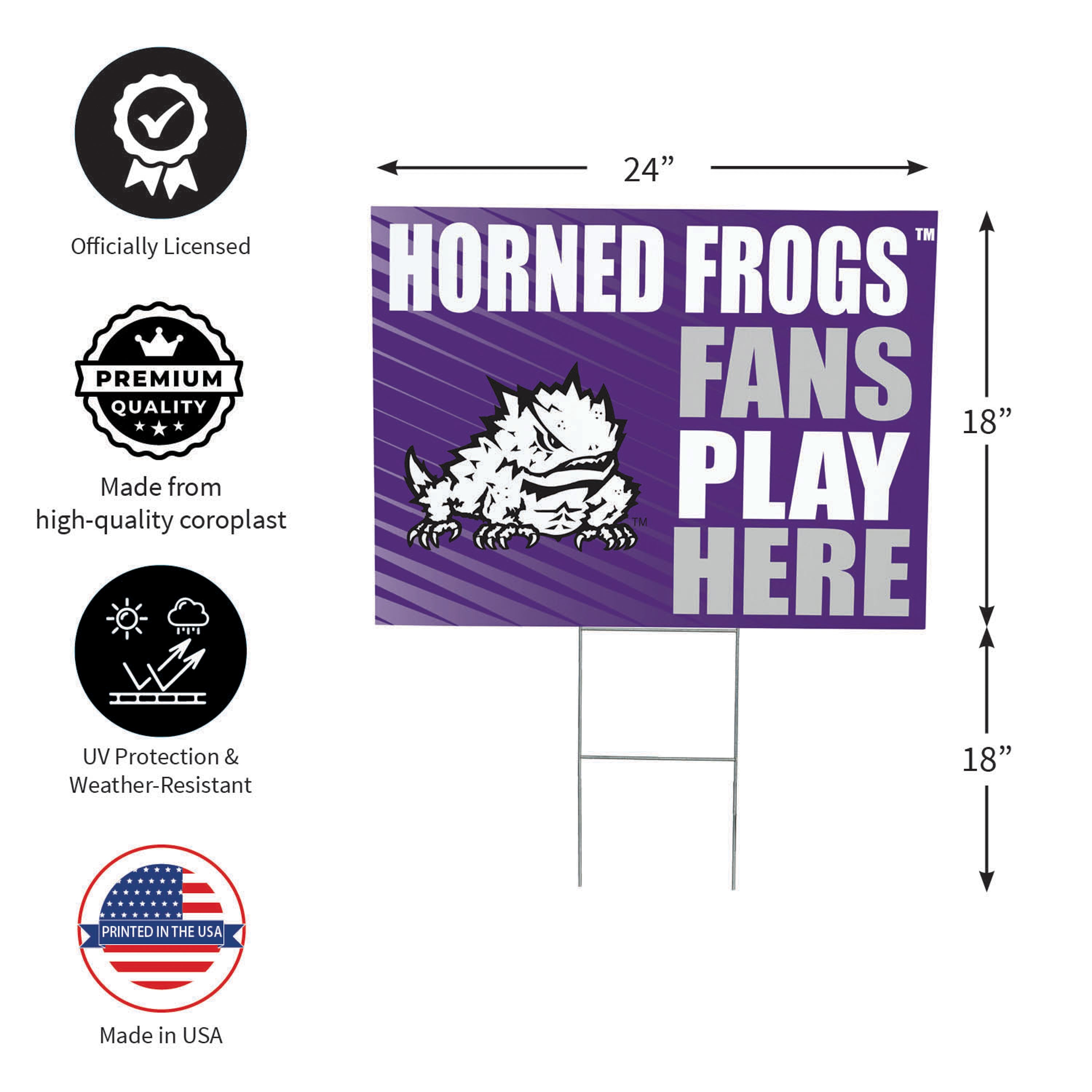 Texas Christian University Coroplast Yard Sign "Fans Play Here" - Sports Collectibles, Sports Memorabilia, Sports Fan Shop, Sports Gifts