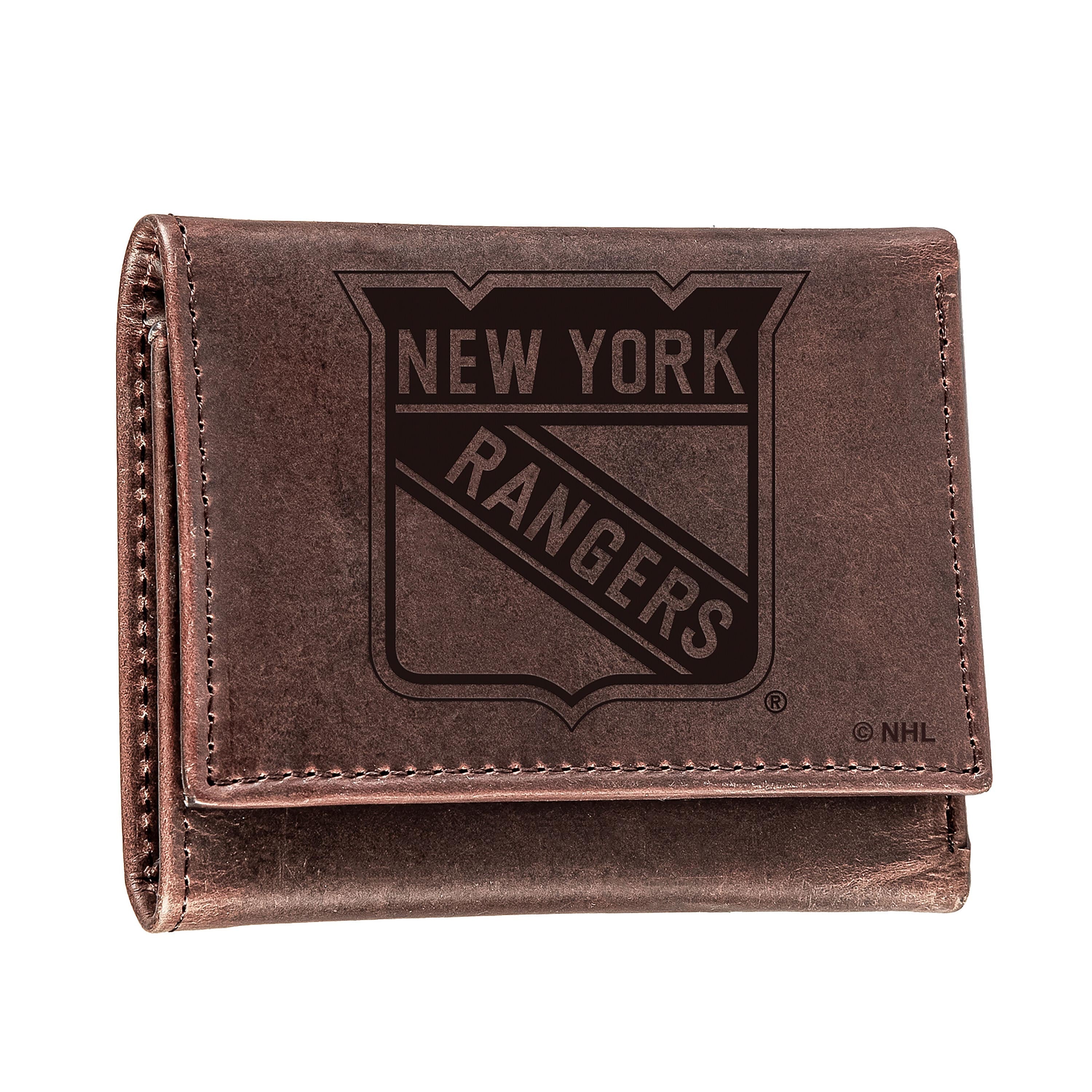 NY Rangers, Tri-Fold Wallet, Brown, CH, 100% Genuine Leather - Sports Collectibles, Sports Memorabilia, Sports Fan Shop, Sports Gifts