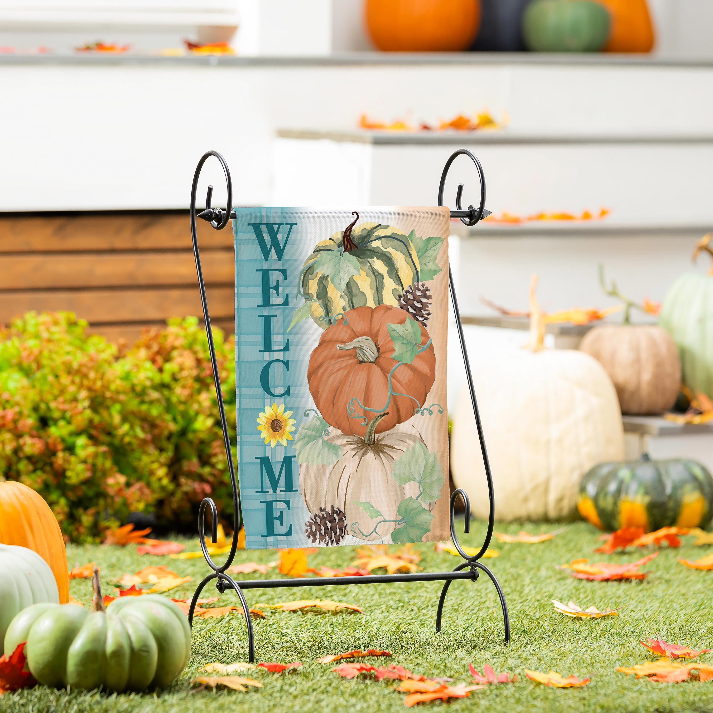 Pumpkin & Pine Suede Garden Flag - Sports Collectibles, Sports Memorabilia, Sports Fan Shop, Sports Gifts