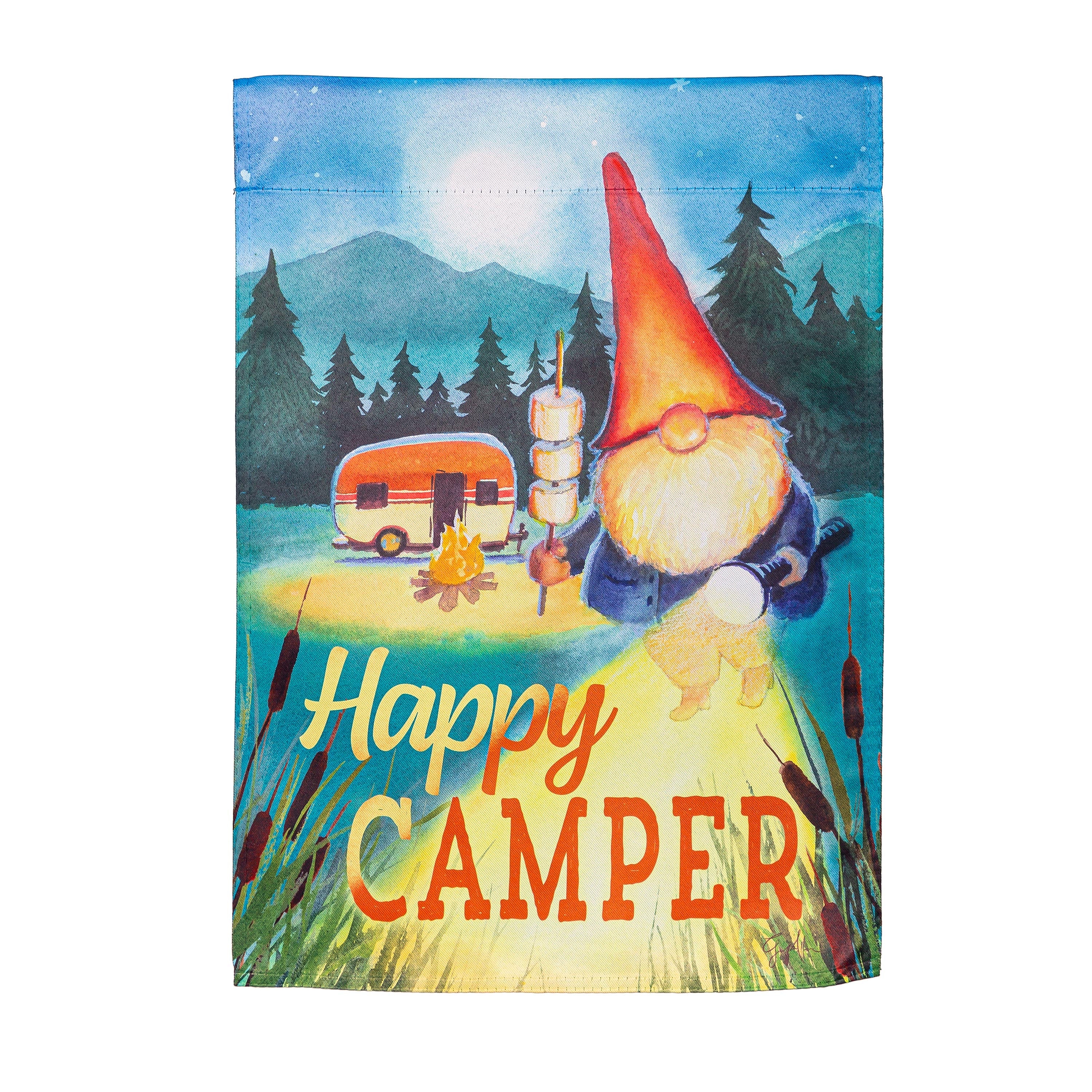 Gnome Happy Camper Suede Garden Flag - Sports Collectibles, Sports Memorabilia, Sports Fan Shop, Sports Gifts
