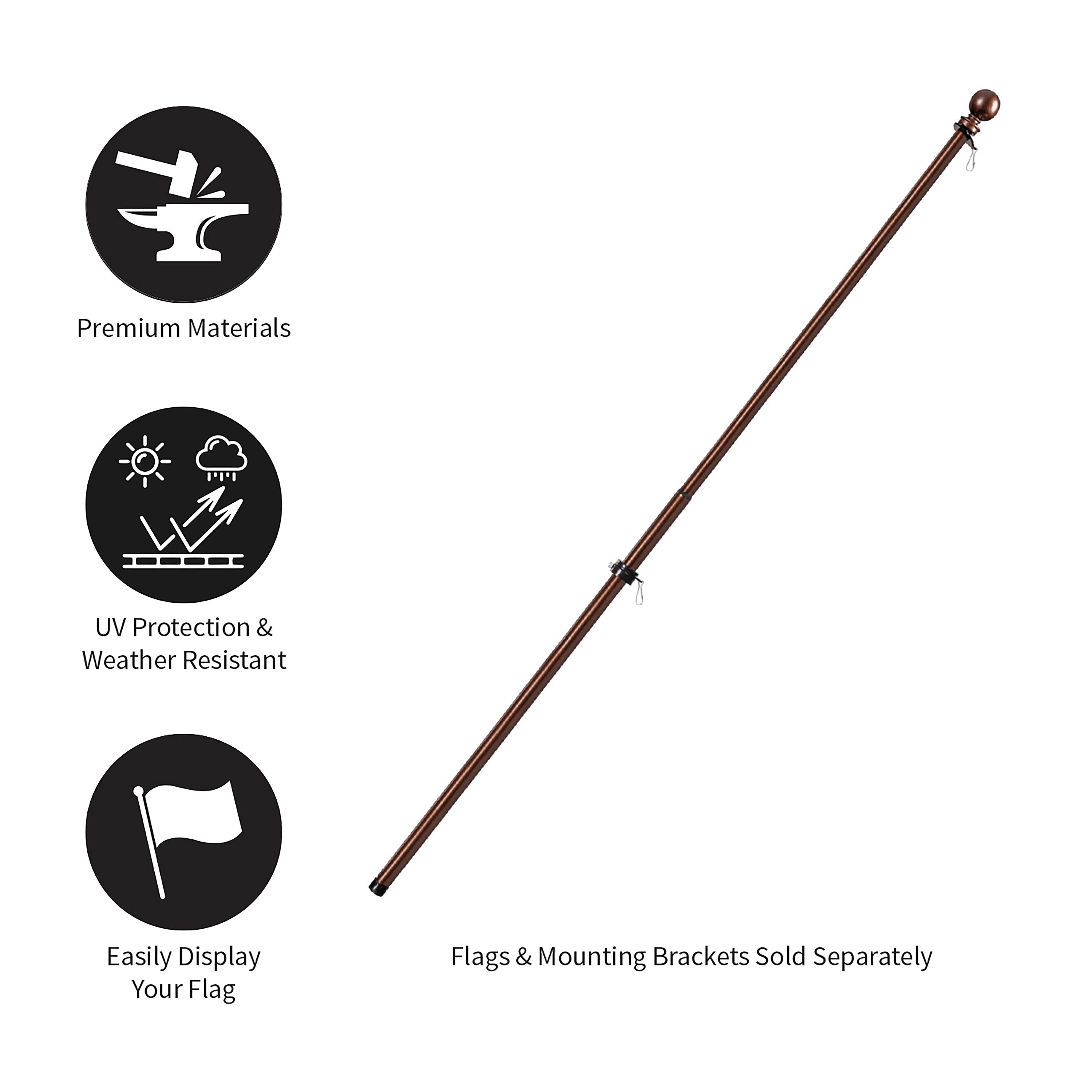 Extendable Metal House Flag Pole, Bronze - Sports Gifts, Sports Memorabilia, Sports Collectibles, Fan Shop