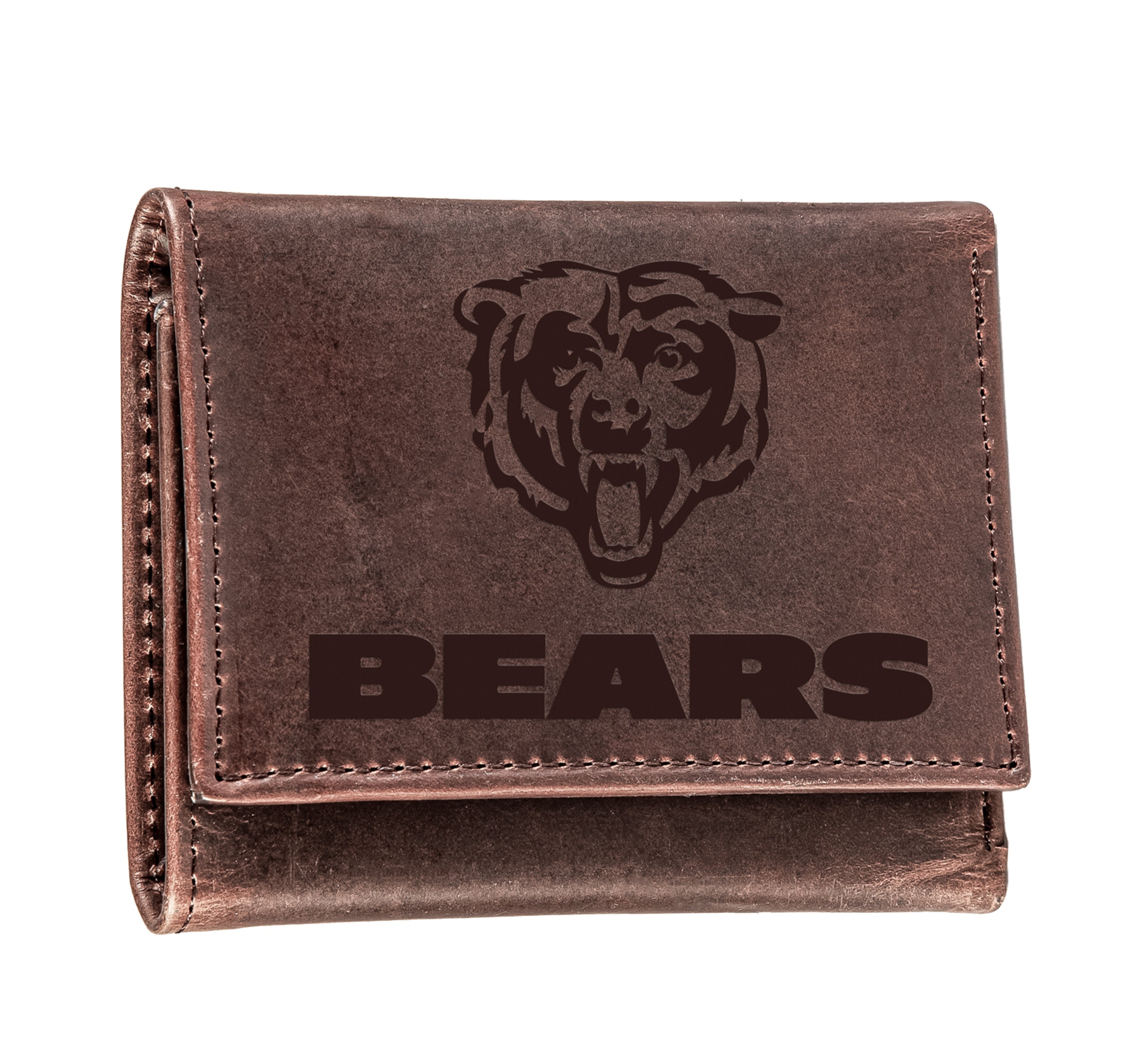 Chicago Bears, Tri-Fold Wallet, Brown, CH, 100% Genuine Leather - Sports Gifts, Sports Memorabilia, Sports Collectibles, Fan Shop