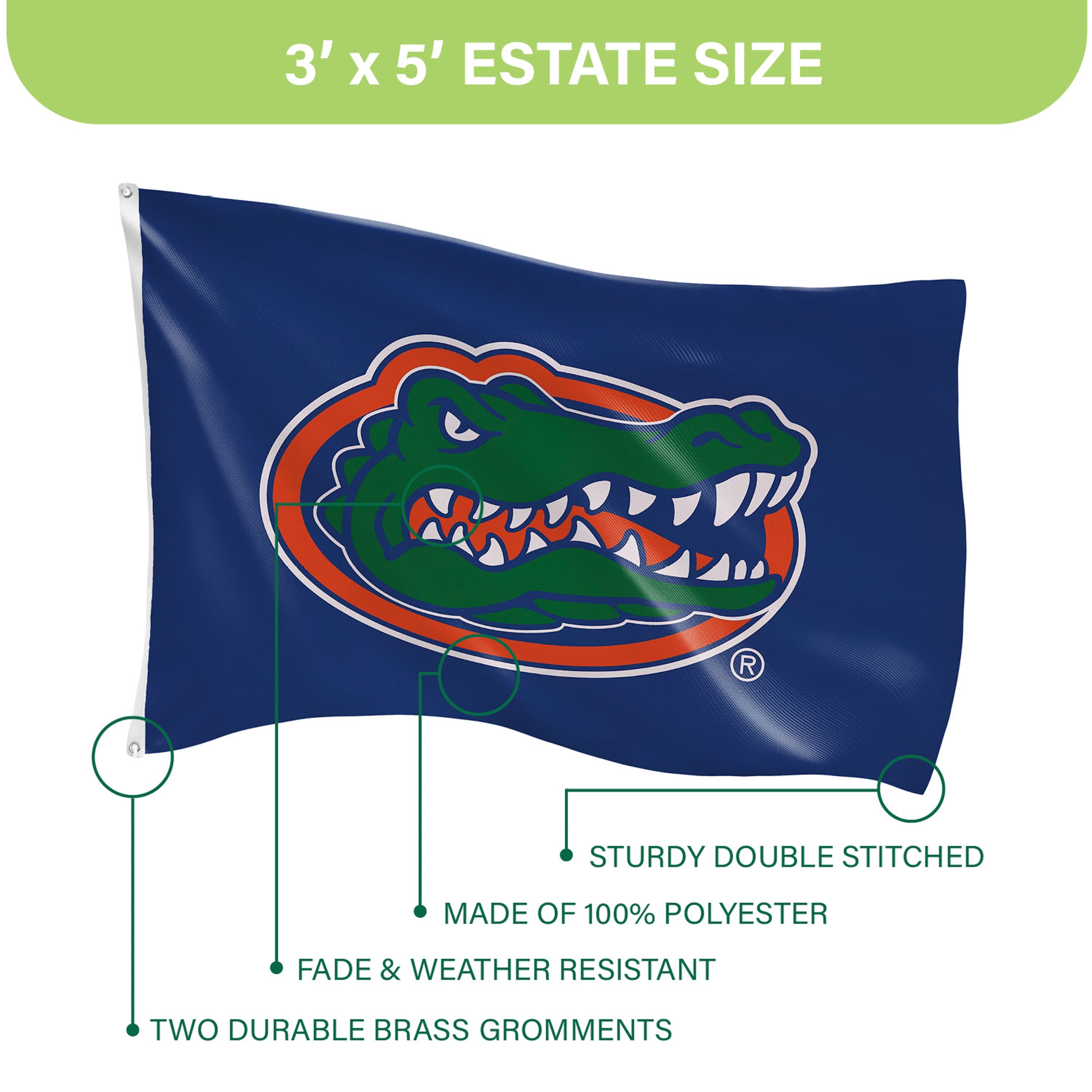 3'x5' Single Sided Flag w/ 2 Grommets, University of Florida - Sports Gifts, Sports Memorabilia, Sports Collectibles, Fan Shop