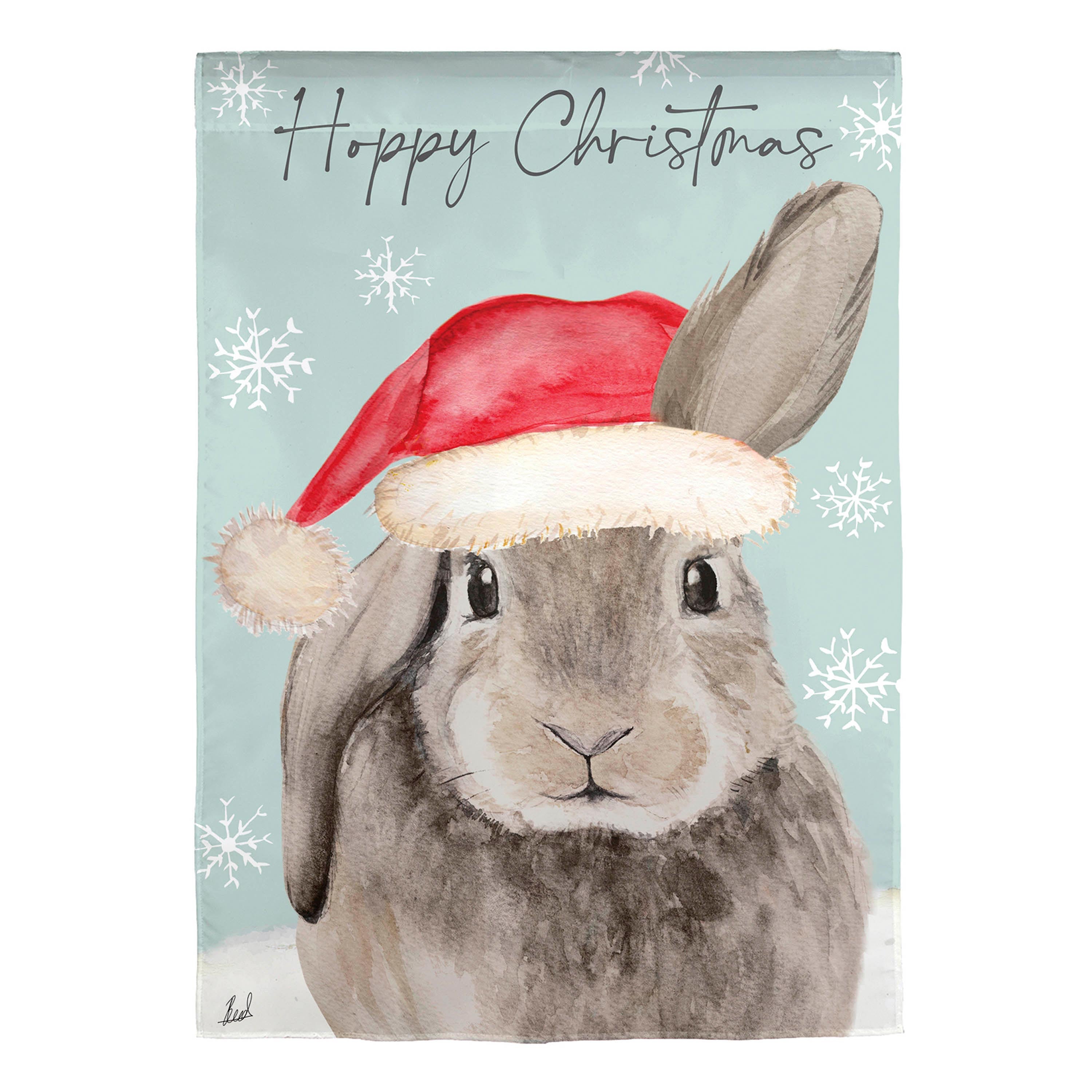 Merry Christmas Bunny Burlap House Flag - Sports Collectibles, Sports Memorabilia, Sports Fan Shop, Sports Gifts