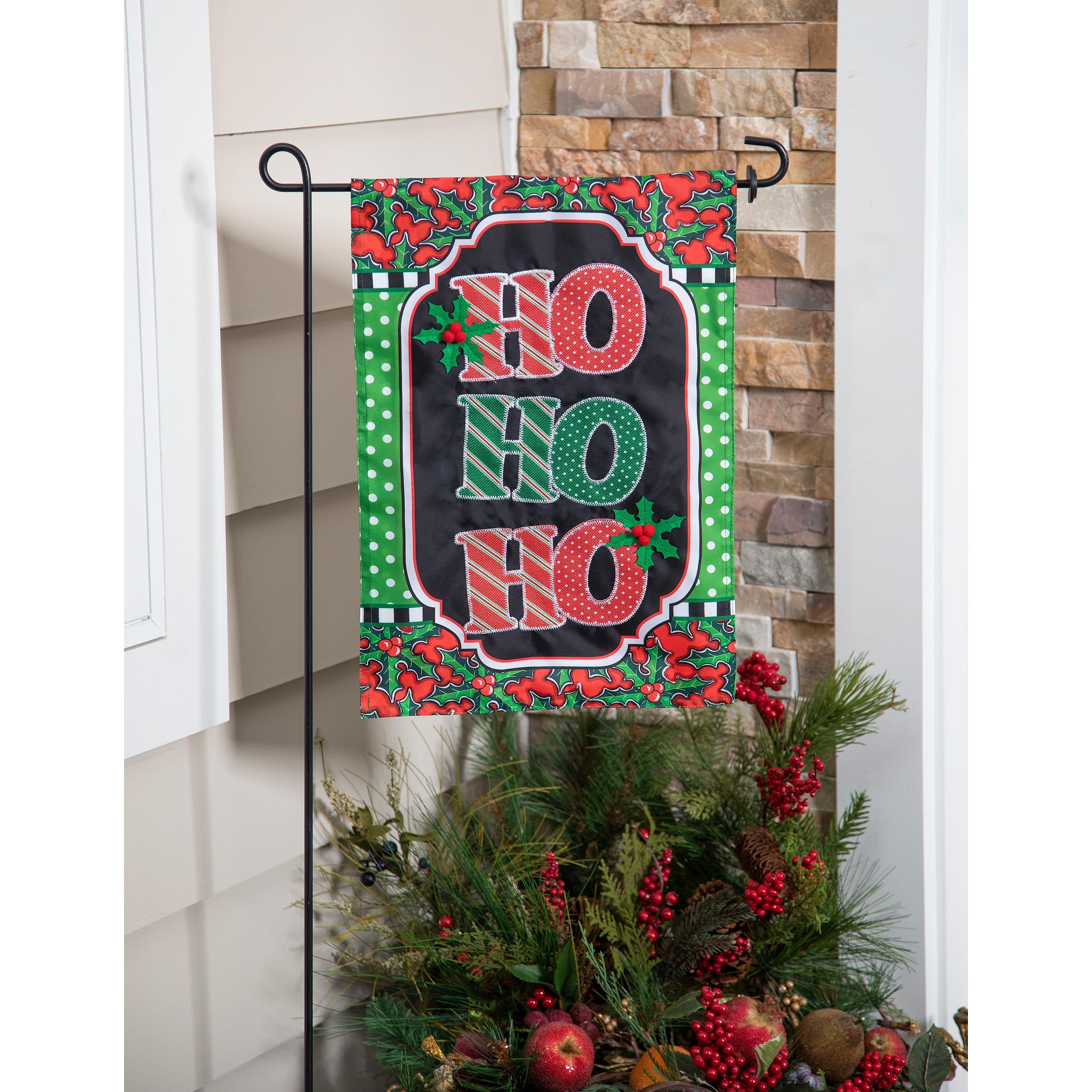 Ho Ho Ho Applique Garden Flag - Sports Gifts, Sports Memorabilia, Sports Collectibles, Fan Shop