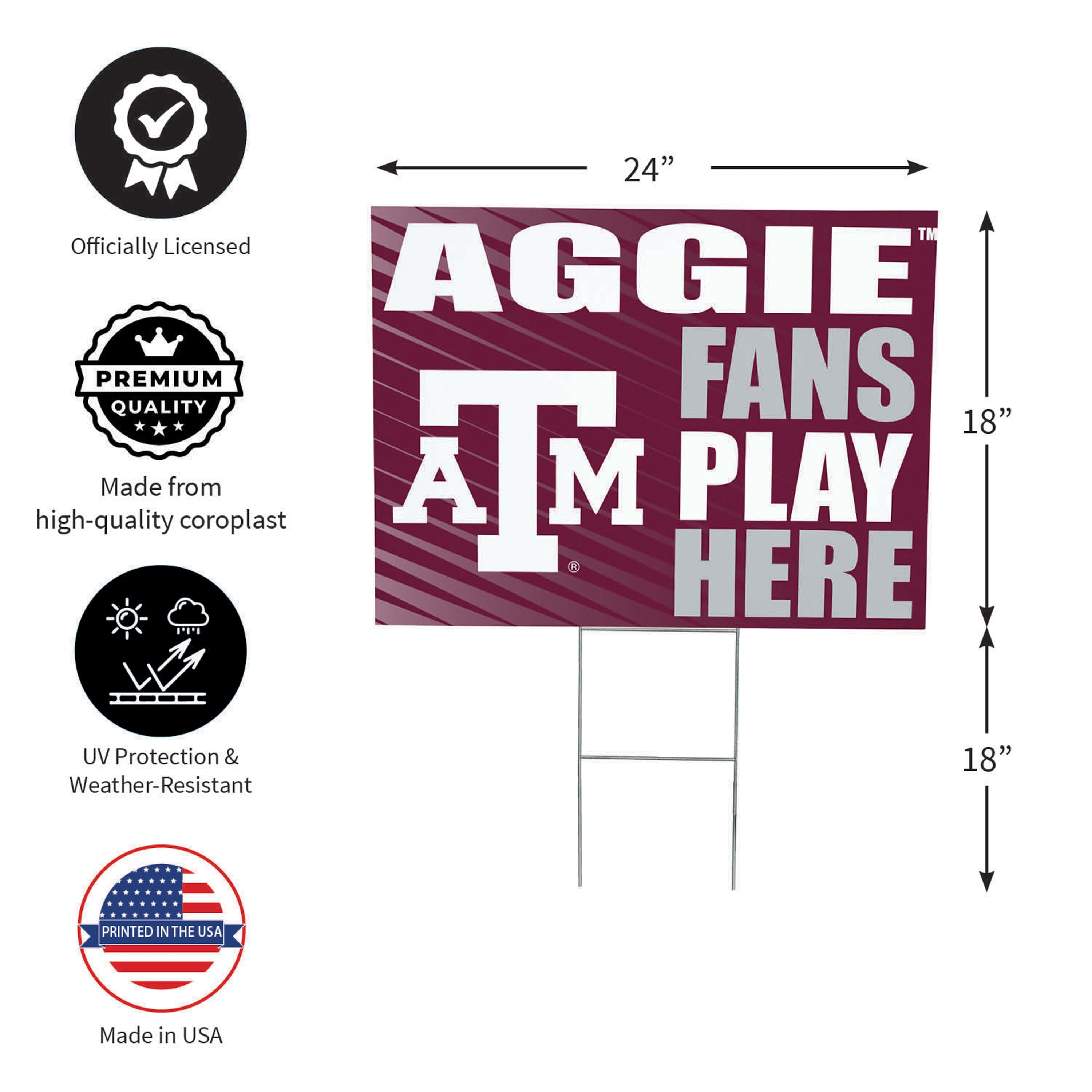 Texas A&M Coroplast Yard Sign "Fans Play Here" - Sports Collectibles, Sports Memorabilia, Sports Fan Shop, Sports Gifts