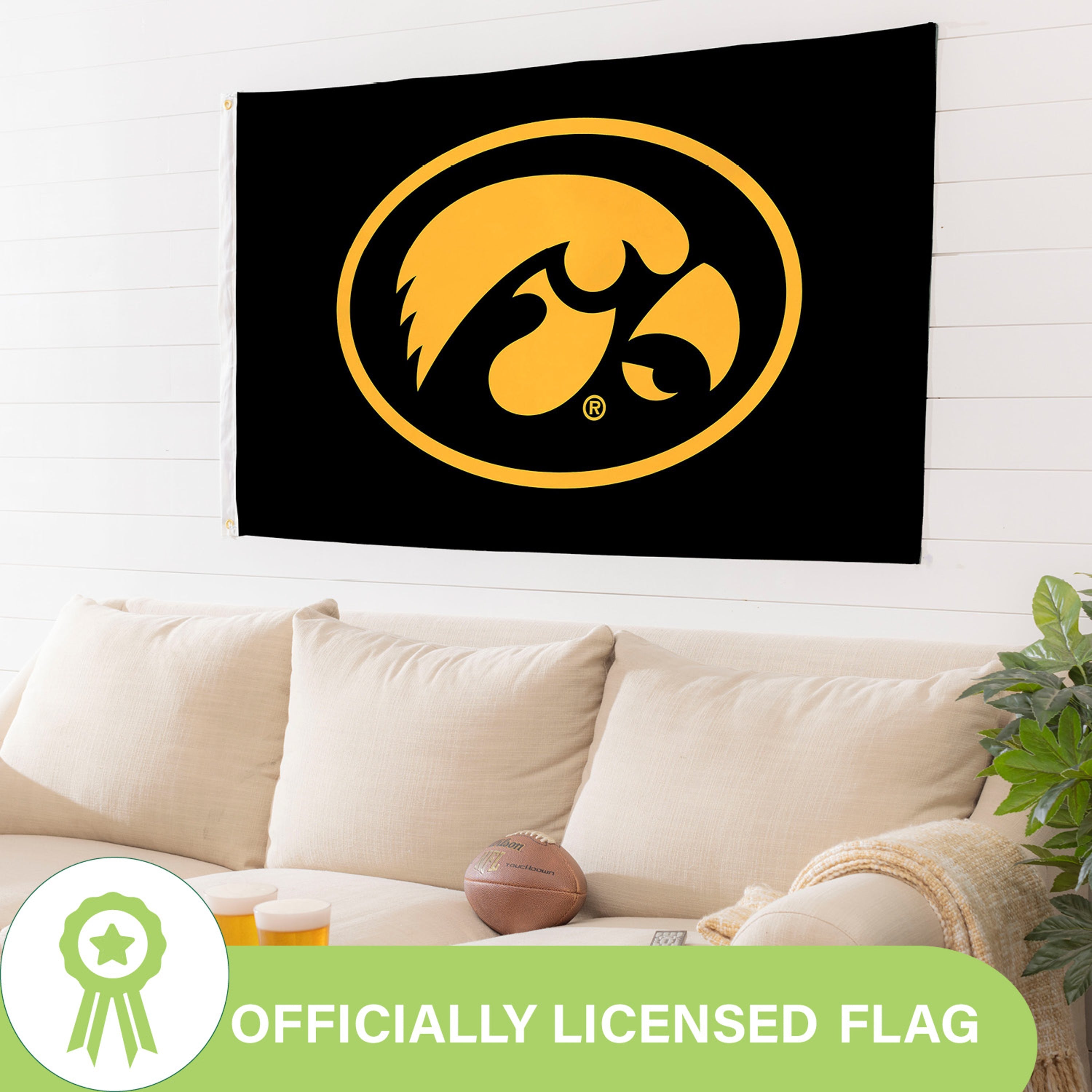 University of Iowa Single Sided Estate Flag with 2 Grommets, 3'x5' - Sports Gifts, Sports Memorabilia, Sports Collectibles, Fan Shop