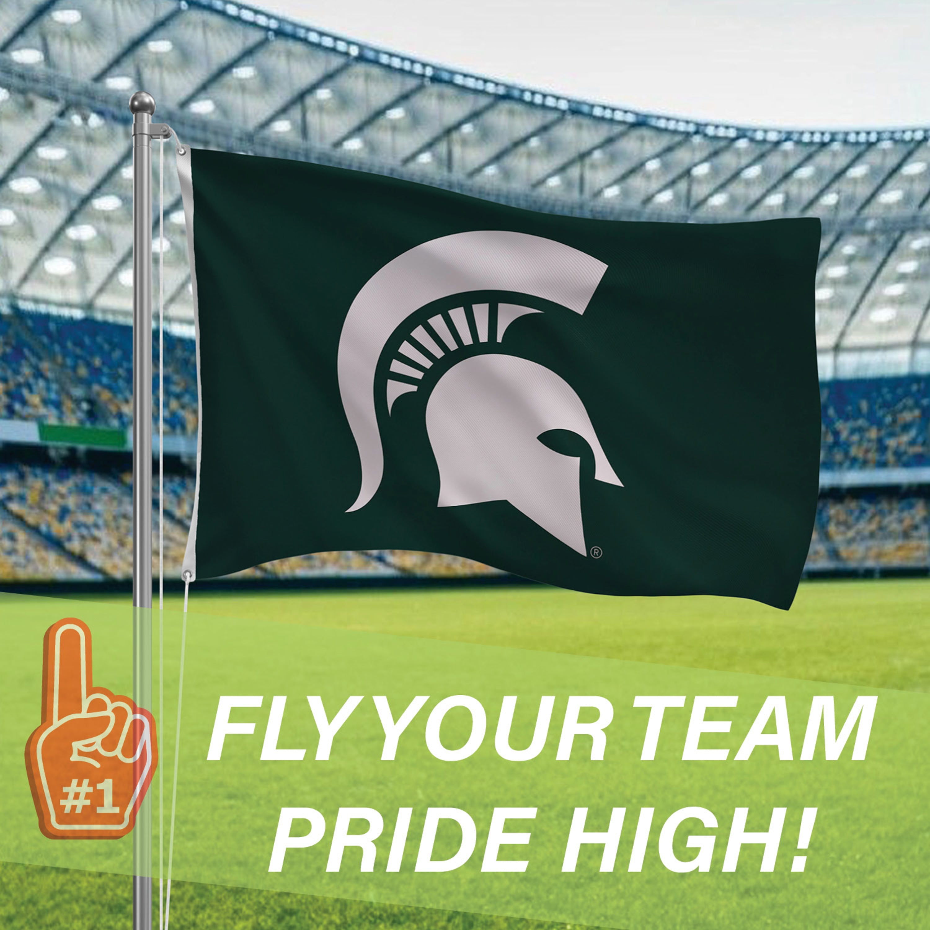 Michigan State University Single Sided Estate Flag with 2 Grommets, 3'x5' - Sports Gifts, Sports Memorabilia, Sports Collectibles, Fan Shop
