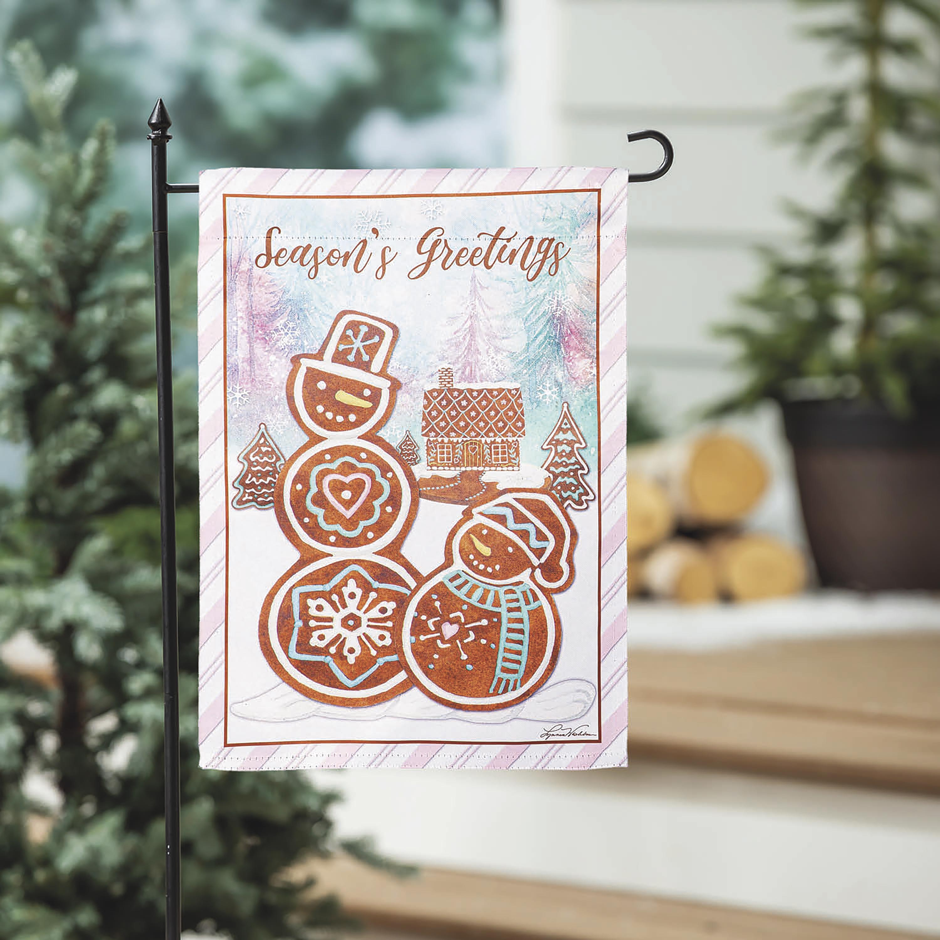Season's Greeting Gingerbread Reversible Suede Garden Flag - Sports Collectibles, Sports Memorabilia, Sports Fan Shop, Sports Gifts