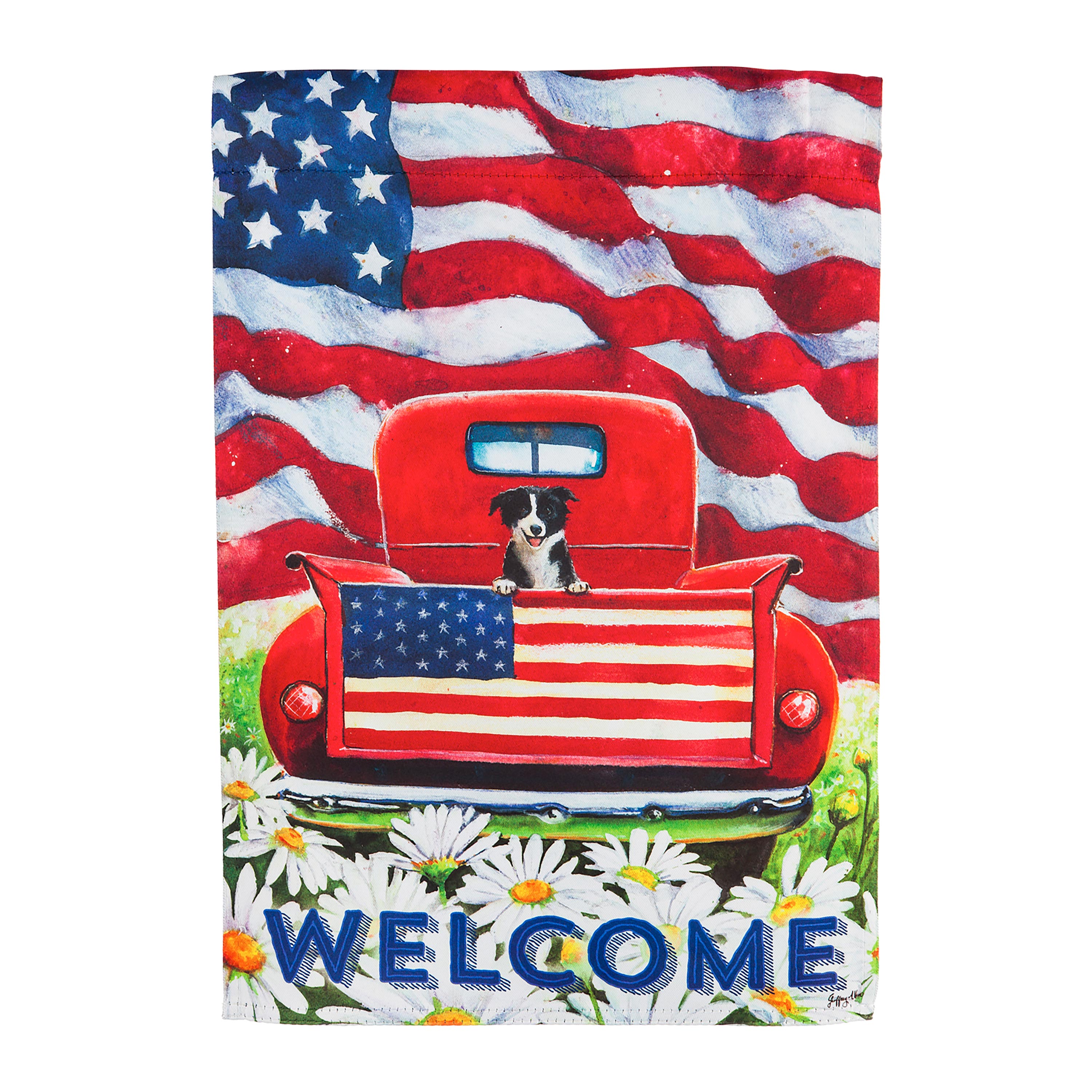 Garden Sub Suede Patriotic Pup Truck Flag - Sports Collectibles, Sports Memorabilia, Sports Fan Shop, Sports Gifts