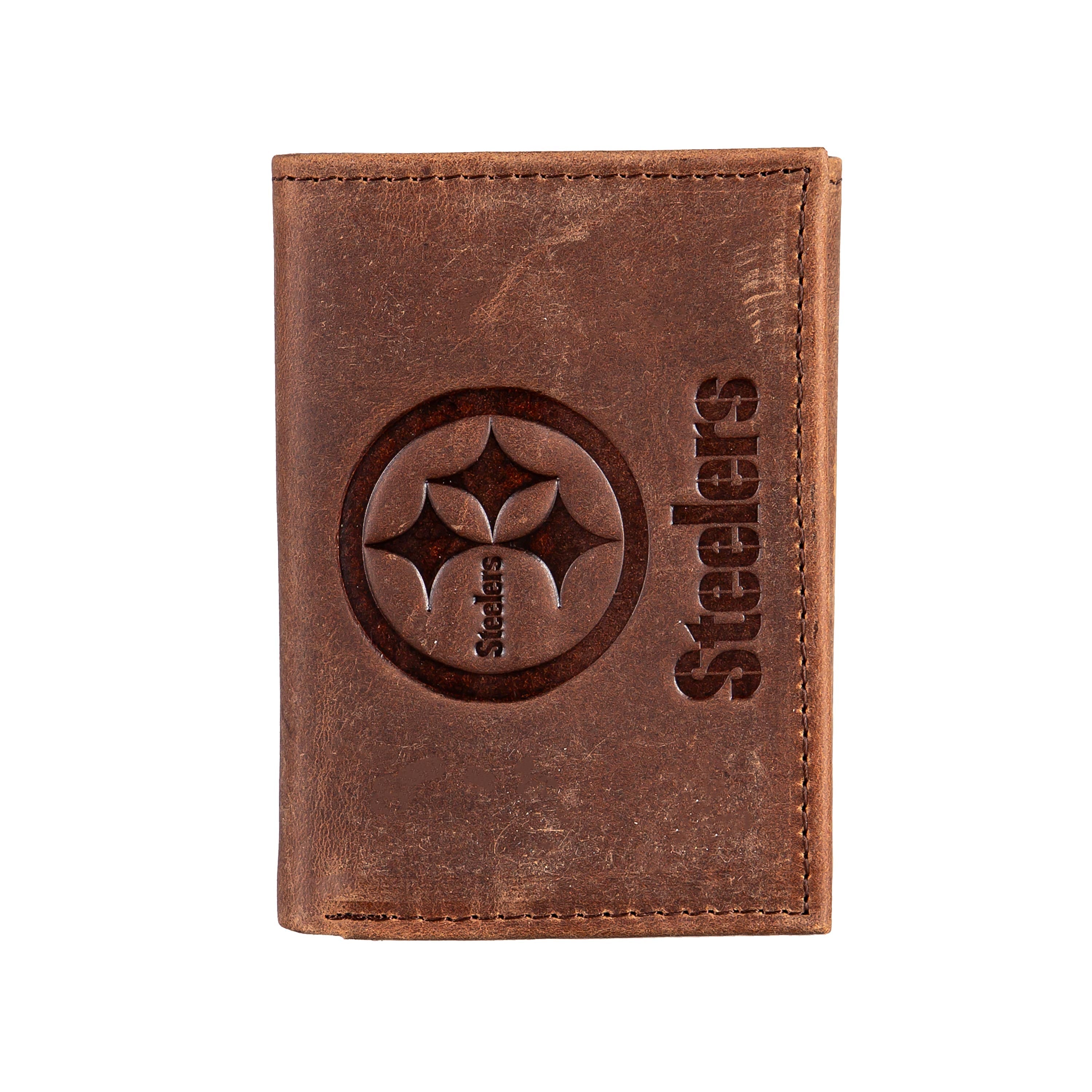 Pittsburgh Steelers, Tri-Fold Wallet, Brown, CH, 100% Genuine Leather - Sports Collectibles, Sports Memorabilia, Sports Fan Shop, Sports Gifts